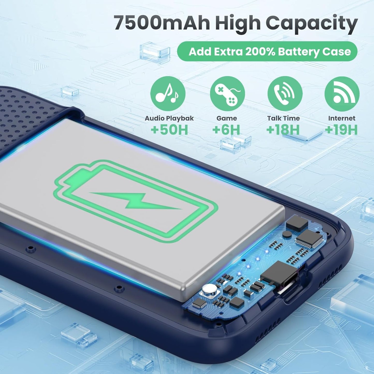 Battery Case for iPhone 11/XR (6.1inch),Upgraded 7500mAh Slim Portable Charger Case Cover,External Battery Pack Charging Case with Tempered-Glass Screen Protector for iPhone 11/iPhone XR (Blue)