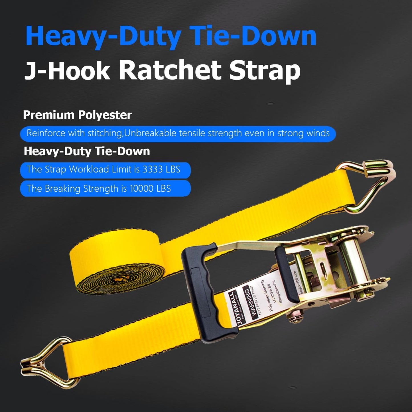 2 Inch Ratchet Strap Heavy Duty, 4Pack 15ft Tie Down Straps Ratchet with Double J Hook, 10000 LBS Break Strength, Cargo Ratchet Straps for Moving, Truck, Trailers, Motorcycles