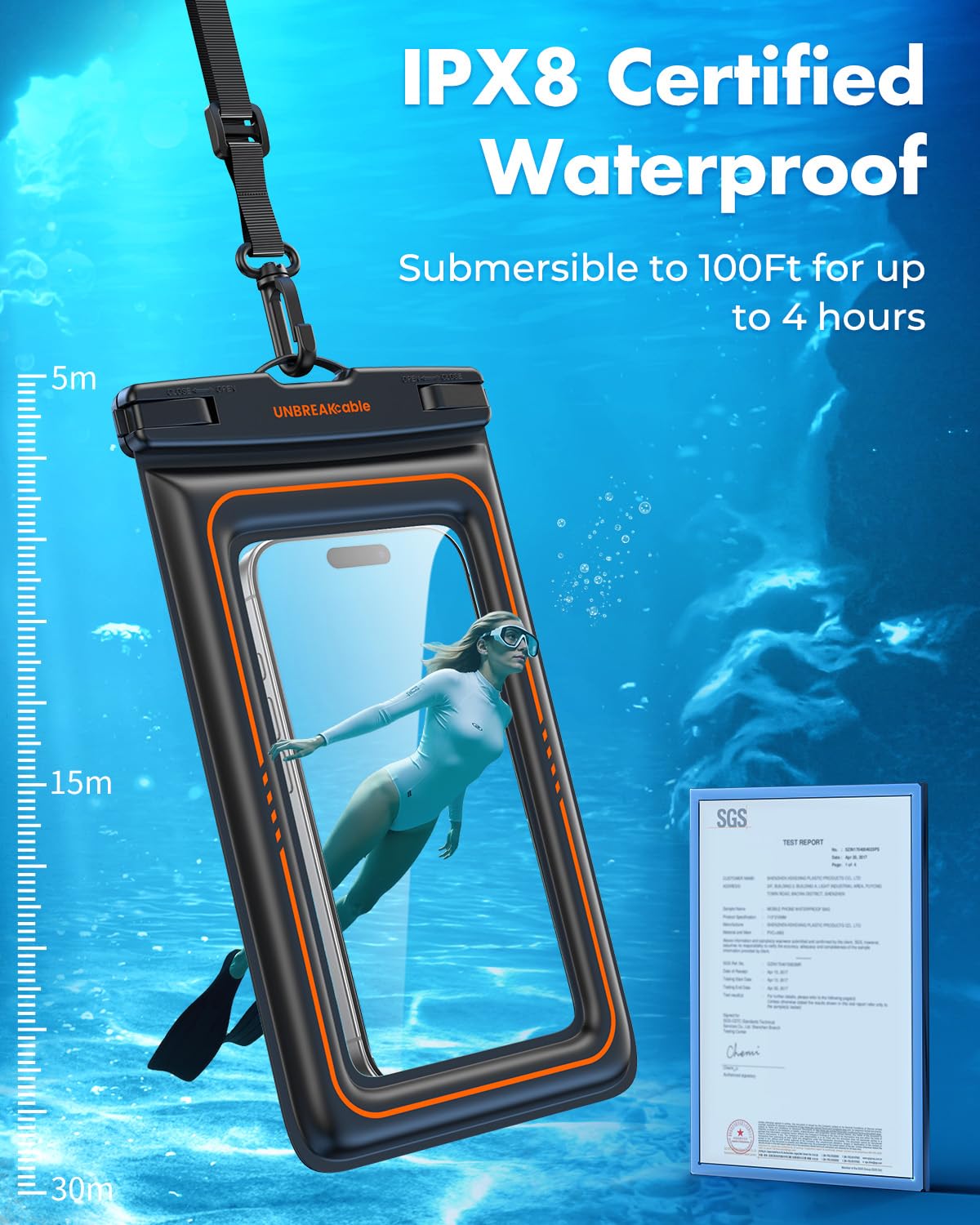 UNBREAKcable Floating Waterproof Phone Pouch 2 Pack, IPX8 Waterproof Phone Case Dry Bag