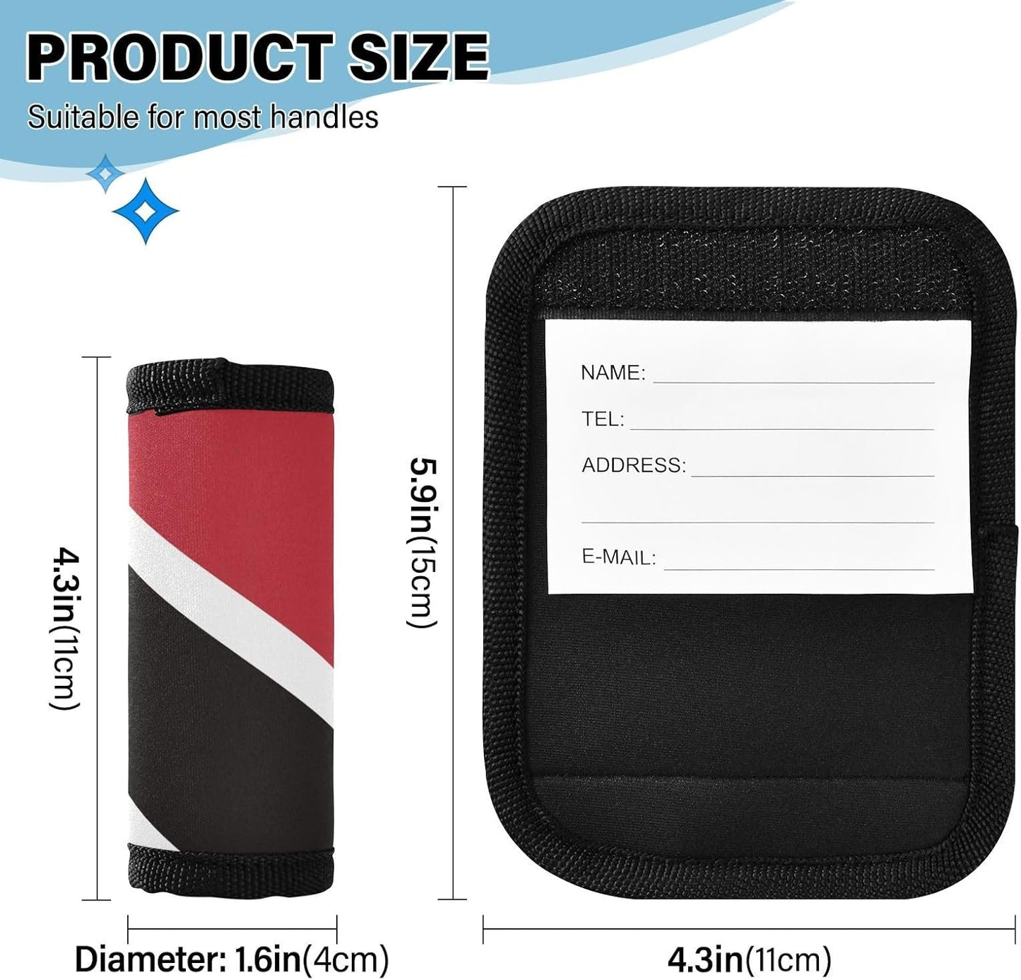 Trinidad and Tobago Flag 2 Pack Luggage Handle Wrap for Suitcase Luggage Identifier Travel Tags Handle Protection Sleeve Cover