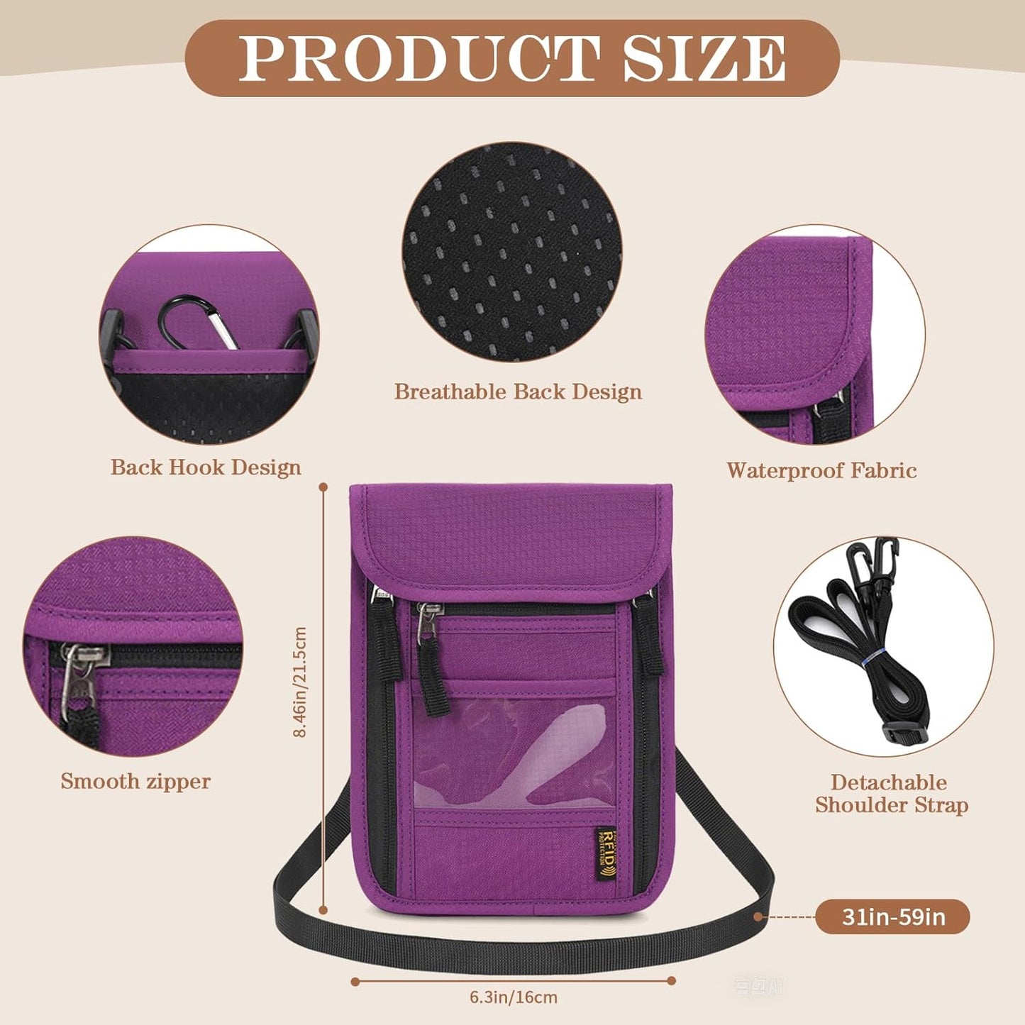 Passport Holder for Travel, Neck Pouch Travel Wallet With RFID Blocking, Waterproof Lightweight