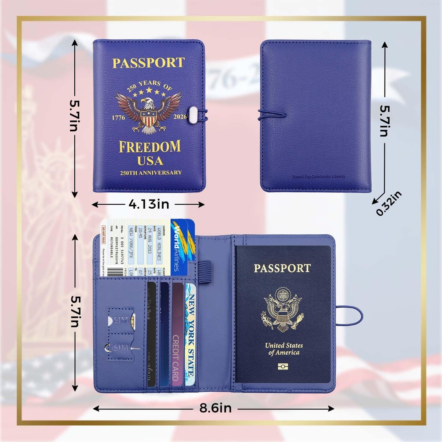 Melsbrinna Passport Holder for Travel,United States 250th Anniversary Passport Holder,Passport Cover Case for Travel,RFID Blocking Travel Wallet Holders for Women and Men (Blue)