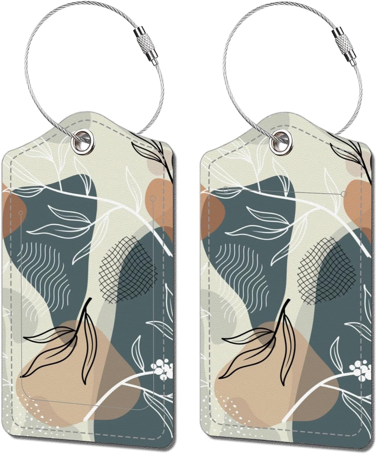 2 Pack Luggage Tags for Suitcase, Leather Suitcase Tags Cruise Ship with Privacy Cover and Double Metal Loop for Women Men Girls Boys Travel Baggage Bag Backpack Tags，Boho Leaves