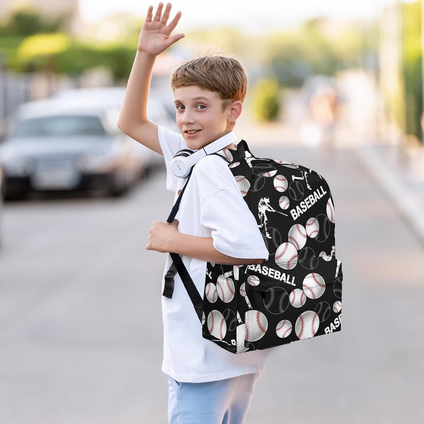3PCS Baseball Backpack Set for Boys, Large Lightweight 17 Inch Backpack with Lunch Bag & Pencil Case for Kids, Back to School Cool Sports Bookbag for Elementary Middle School - Black