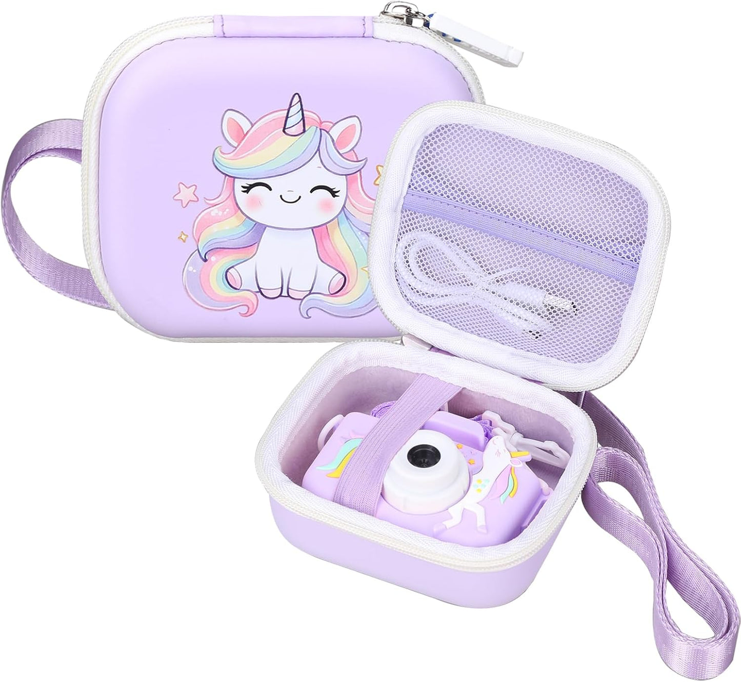 Kids Camera Case Compatible with MAVOKIS/Envyvip/Seckton/KIZJORYA/Goopow Digital Video Camera Toys Camcorder Storage Holder Carrying - Purple Unicorn(Case Only)