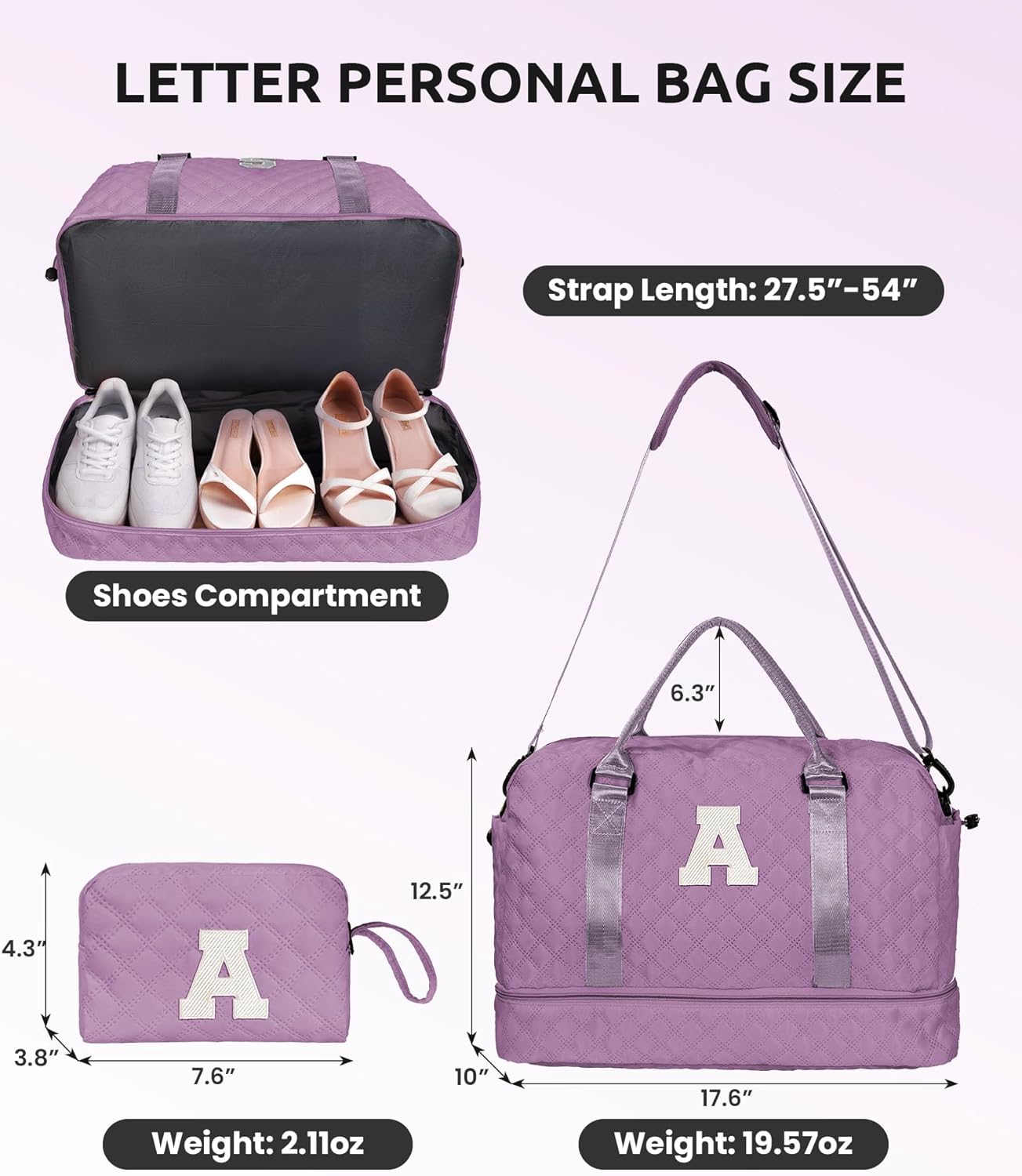 Personalized Gifts-Initial Overnight Bag with Shoe Compartment, Personalized Weekender Bag, Monogram Overnight Bag, Letter Travel Bag with Makeup Bag，Birthday Gift For Women Girl (Letter Q)