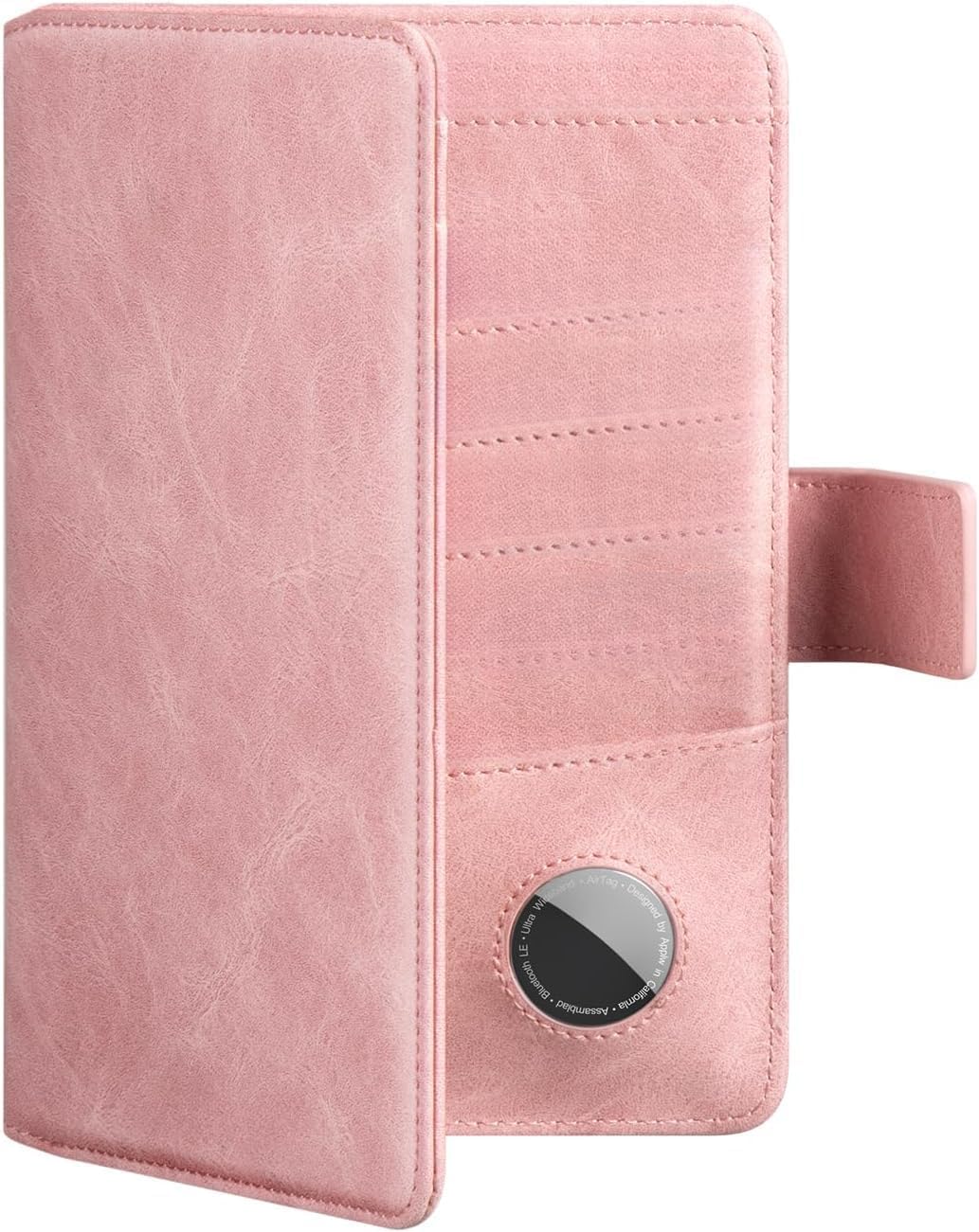 Real Leather Wallet Airtag Compatible RFID Bifold Travel Card Holder Black (Pink)