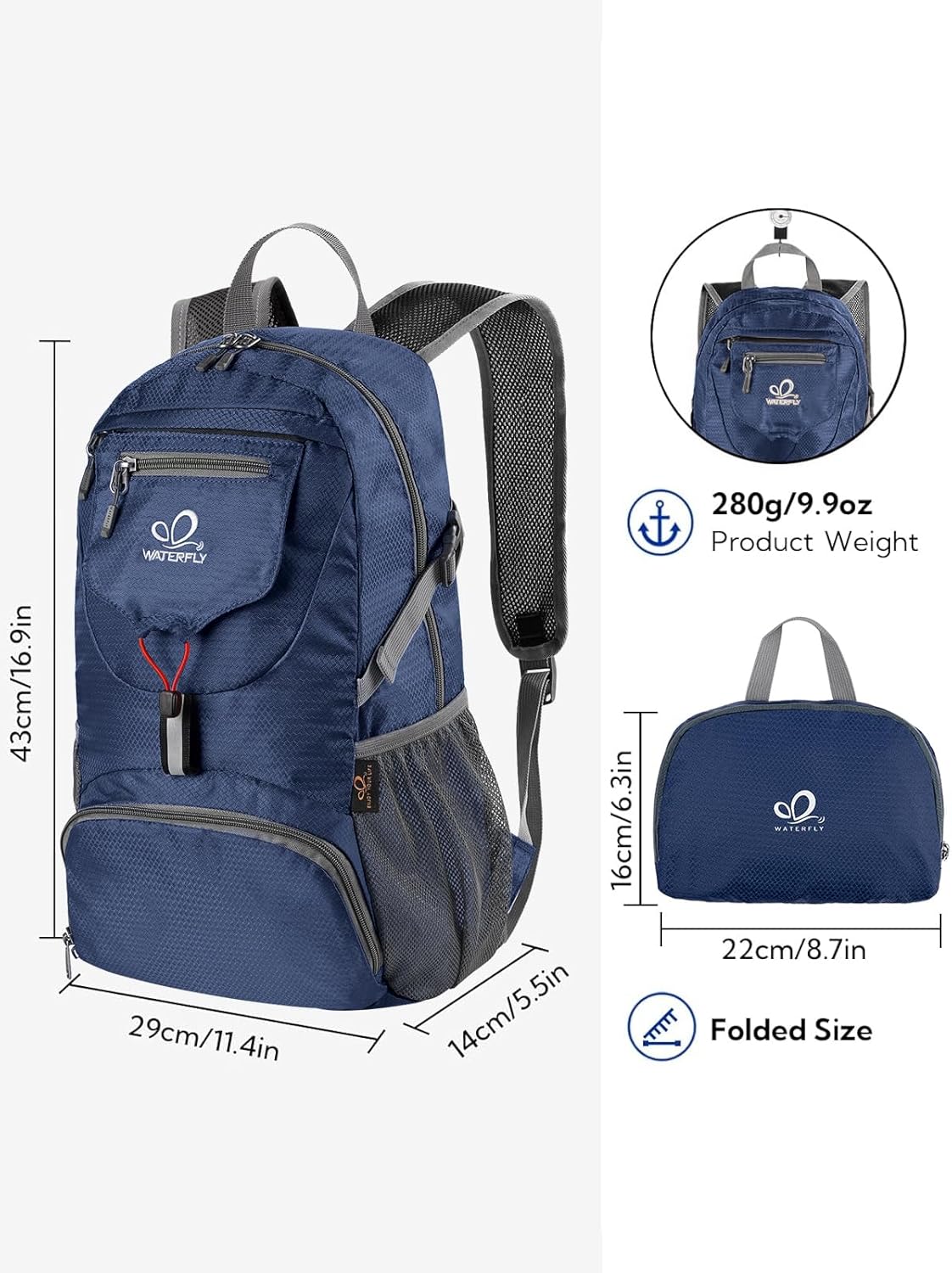 WATERFLY Small Lightweight Packable Backpack: 20l Ultra Light Foldable Travel Hiking Camping