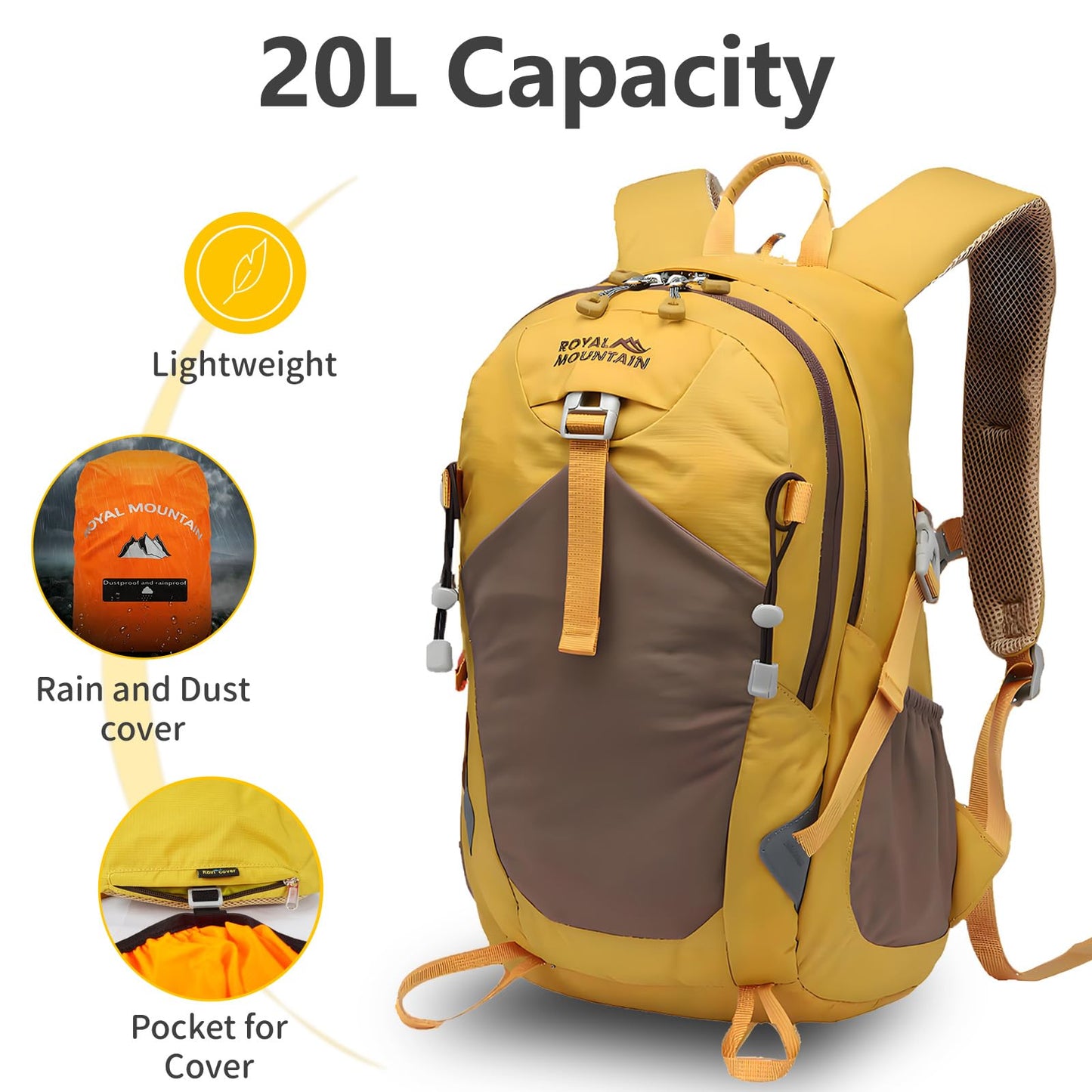 ROYAL MOUNTAIN Small Hiking Backpack, 20L Lightweight Travel Backpacks For Men Women, Water