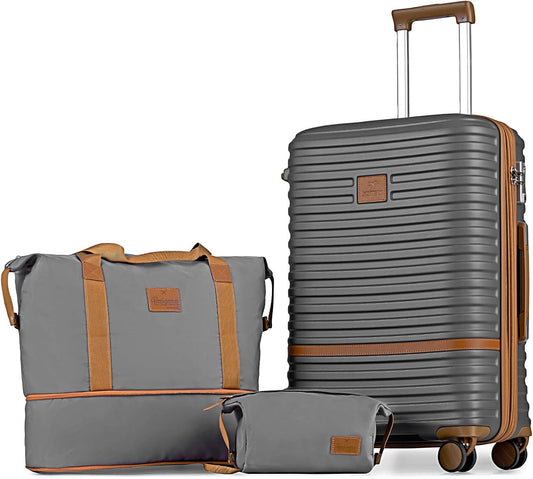 Joyway 24 Inch Checked Luggage, Expandable Suitcase with Spinner Wheel, 3 Piece Hard Shell Luggage Set with TSA Lock(Grey)