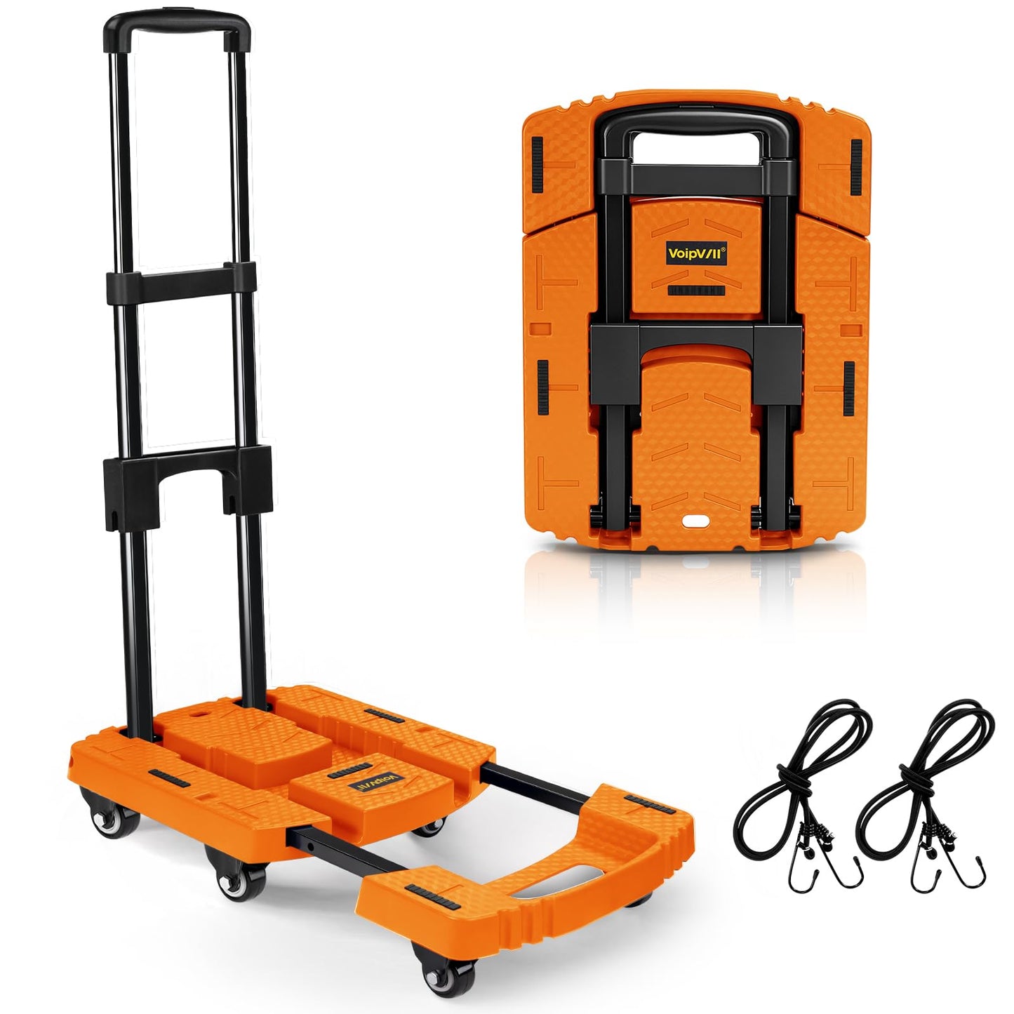 Voipvvii Folding Hand Truck500lbs, Portable Heavy Duty Dolly Cart, 6 Wheels Collapsible Luggage