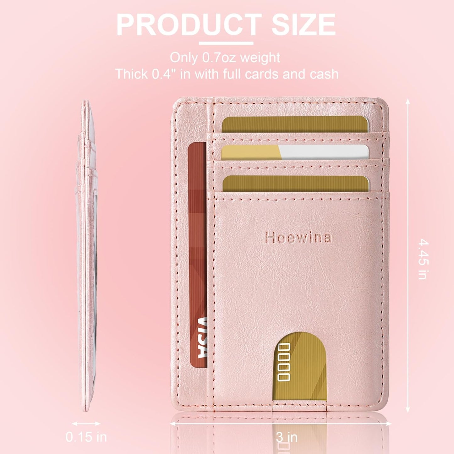 Hoewina Slim Wallet for Men, Credit Card Holder Wallet, Minimalist Design - RFID Blocking Front Pocket Leather Thin Wallet for Men and Women(Rose Gold)