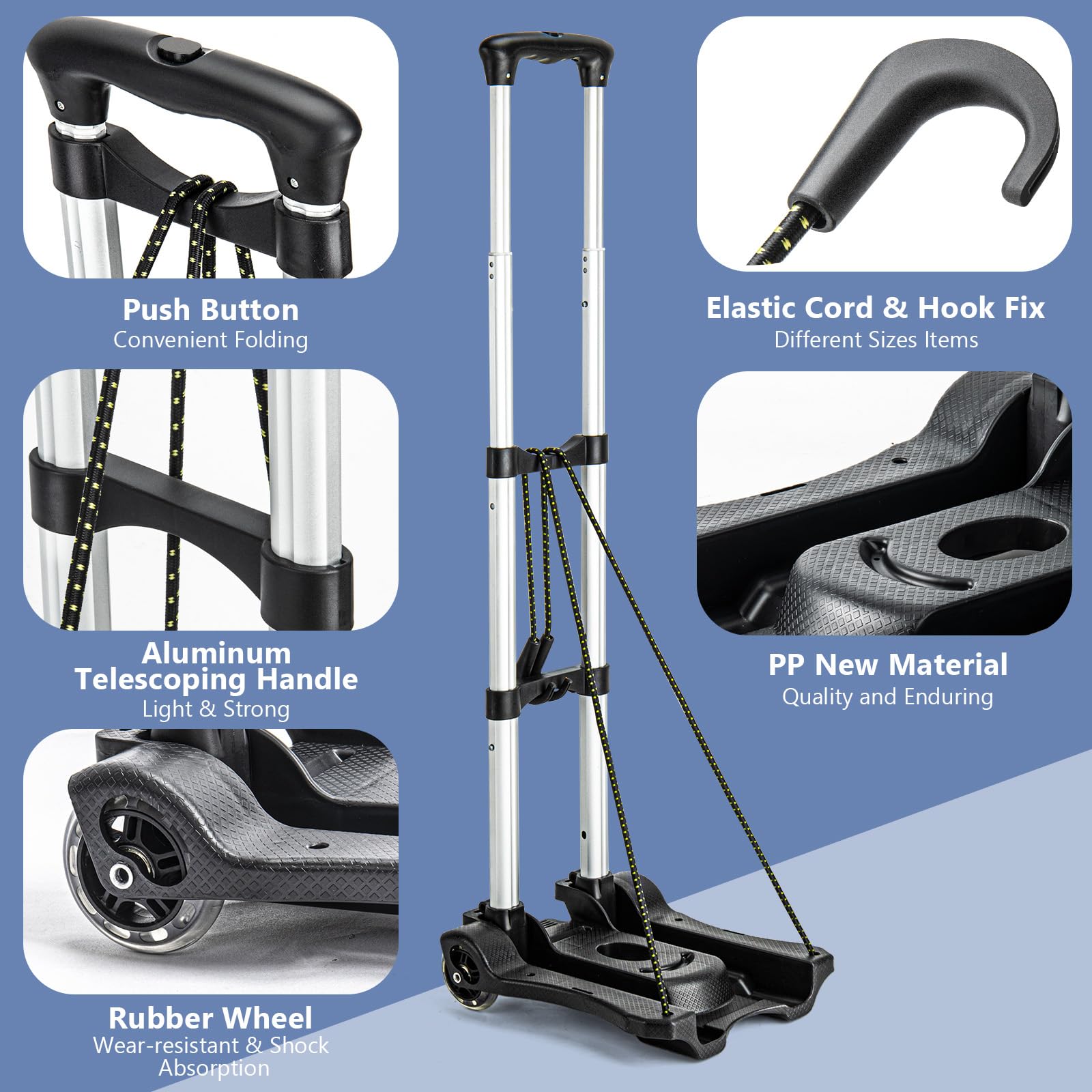 Gorpuire Small Folding Hand Truck Dolly with 2 Wheels, Foldable Luggage Cart, Lightweight Aluminum