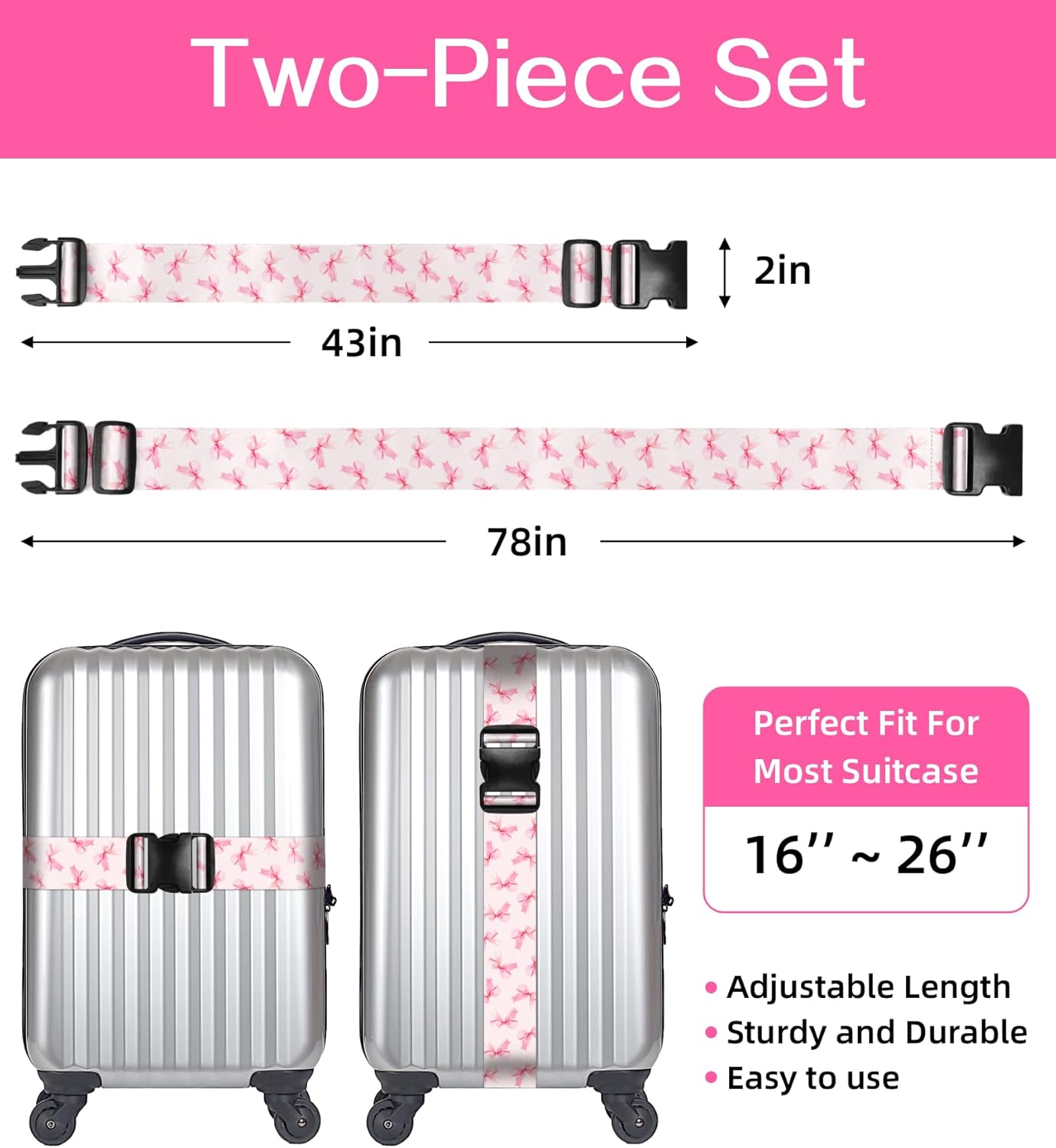 Luggage Straps for Suitcases Travel Belt Luggage Band Heavy Duty Traveling Luggage Identifier Cute Women Girls Unique Accesory,