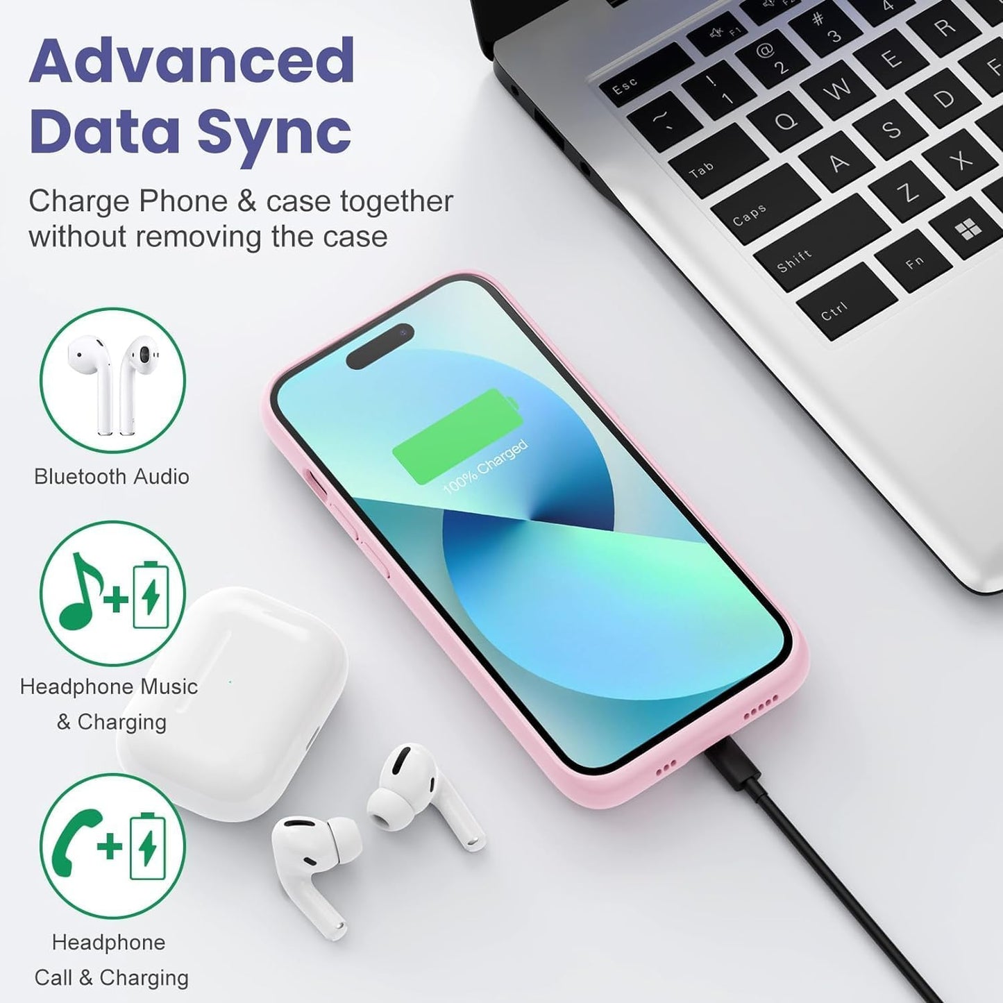 Battery Case for iPhone 14 Pro Max/14 Plus/13 Pro Max/12 Pro Max, [2024 Upgraded] Ultra-Slim 8600mAh Portable Extended Charger Case for iPhone 12 Pro Max Charging Case (6.7inch),Rosiness