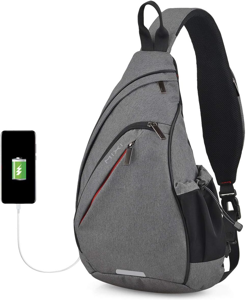 mixi Sling Bag Men Backpack Unisex One Shoulder Bag Hiking Travel Backpack Crossbody with USB Port