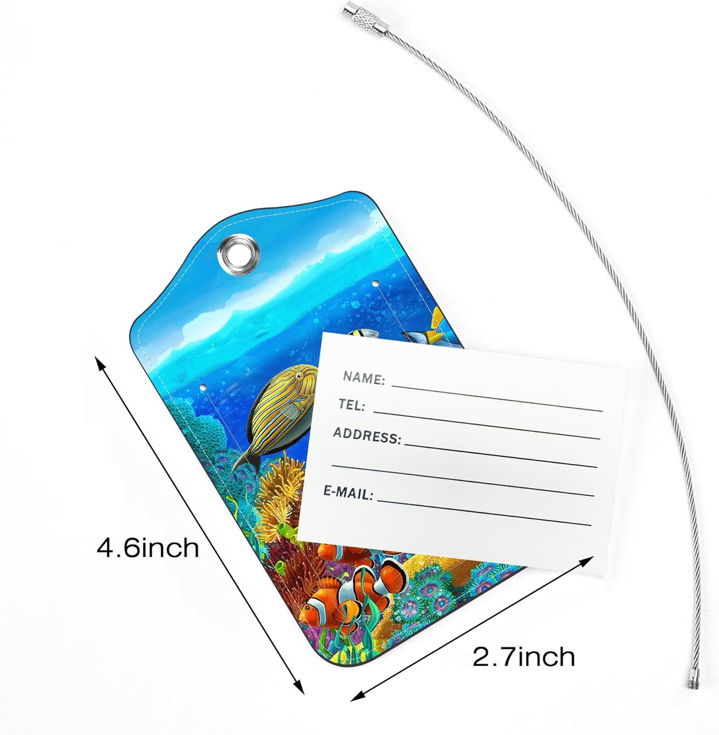 2 Pack Luggage Tags,Tropical Fish PU Leather Idea Baggage Tag with ID Labels Privacy Cover Metal Ring Men and Women Travel Bag Labels
