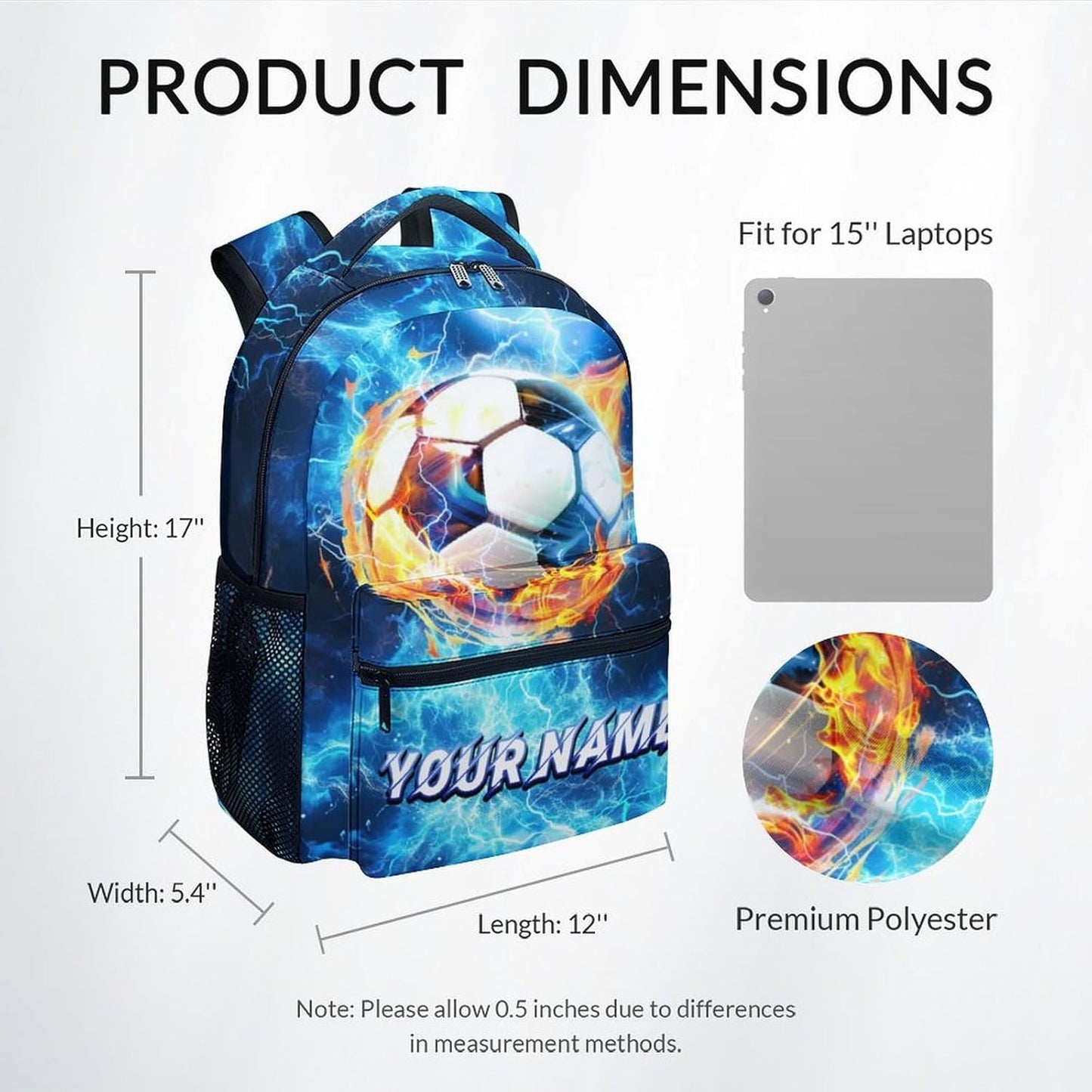 Kids Backpack - Personalized Soccer Backpacks for Boys Girls - Custom Sports Bookbag for Youth - Durable School Bag for Elementary(17 Inch)