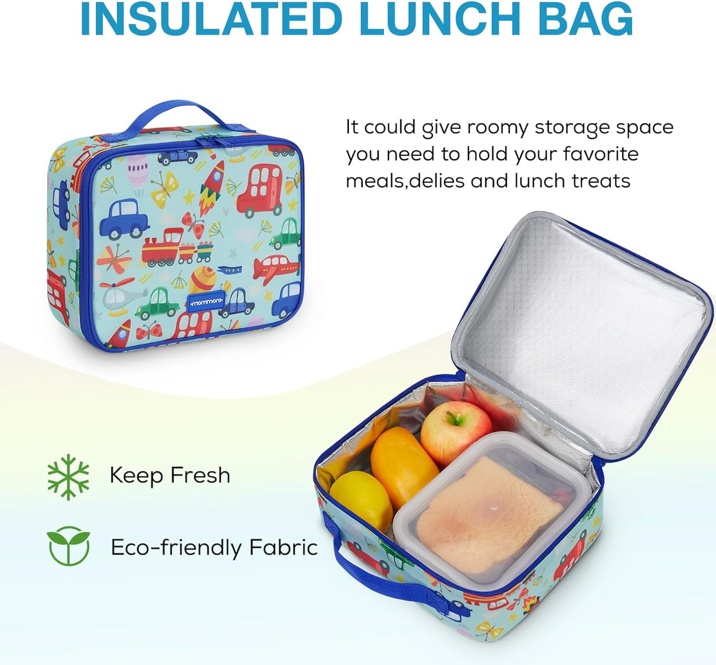 mommore Kids Backpack for Boys Girls Preschool Kindergarten Backpacks Lightweight Elementary School Bookbag with Lunch Box