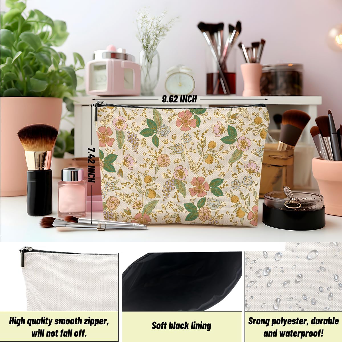 2pcs Aesthetic Floral Makeup Bags for Women, Cute Flower Aesthetic Cosmetic Bag, Coquette Travel Toiletry Bag, Portable Zipper Pouch Cosmetics Pouch Gifts for Women Girls