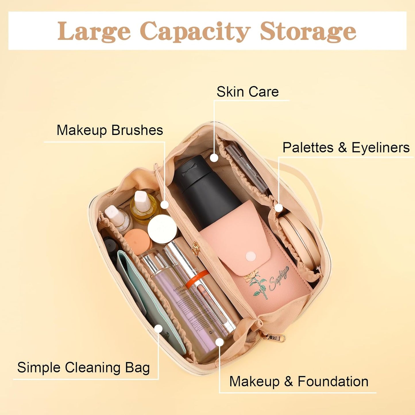 Customized Makeup Bag, Embroidered Custom Makeup Bag with Name Large Capacity Personalized Travel Makeup Bag for Women, Mothers Day Gift (Style 1)