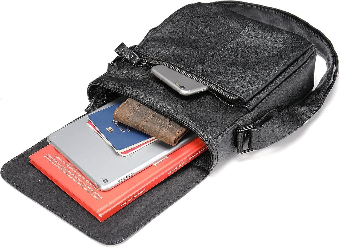 Genuine Leather Messenger Bags Mens Shoulder Crossbody purse Work Business Vintage lager Capacity
