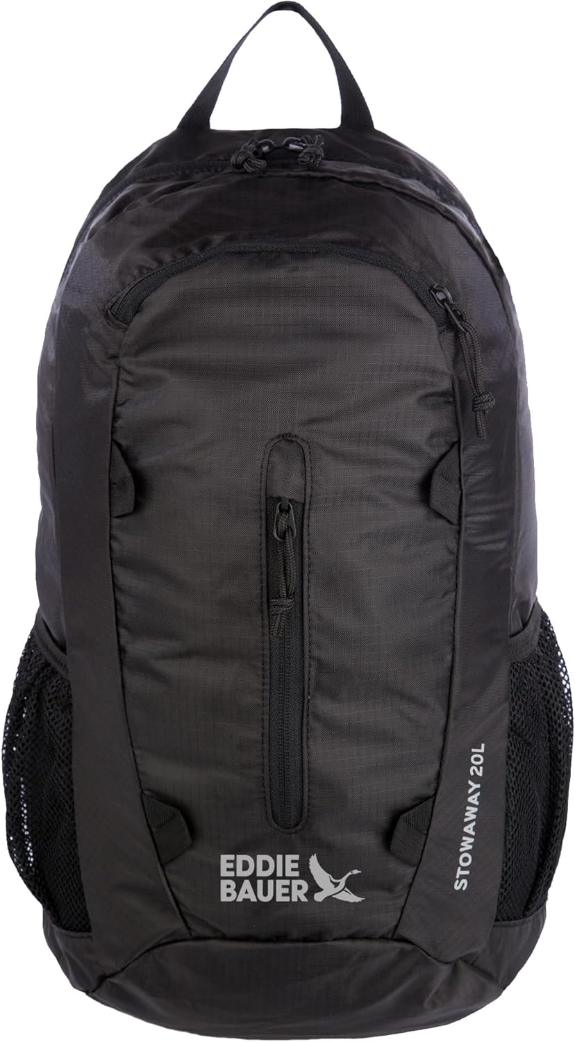 Eddie Bauer Stowaway Packable Backpack-Made from Ripstop Polyester, Onyx, 20L