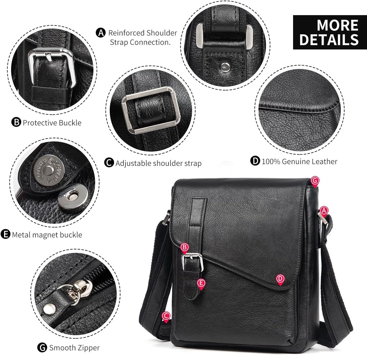Augus Men's Leather Messenger Bag Shoulder Crossbody Backpack Bags Purse for Women Vintage