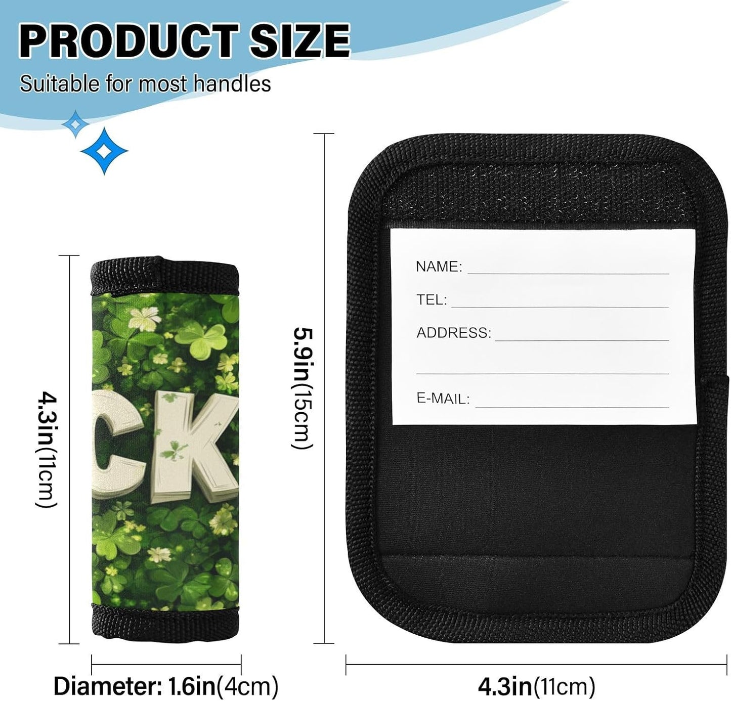 St. Patrick's Day Clovers Lucky Green 2 Pack Luggage Handle Wraps Covers for Suitcase Identifiers