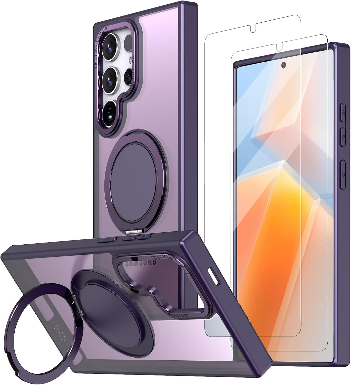 Magnetic Stand Case for Samsung Galaxy S24 Ultra 6.8" [with 2 Tempered Glass Film] [360° Rotation Magnetic Stand] [Compatible with Magsafe] Military-Grade Drop Protection Case, Purple