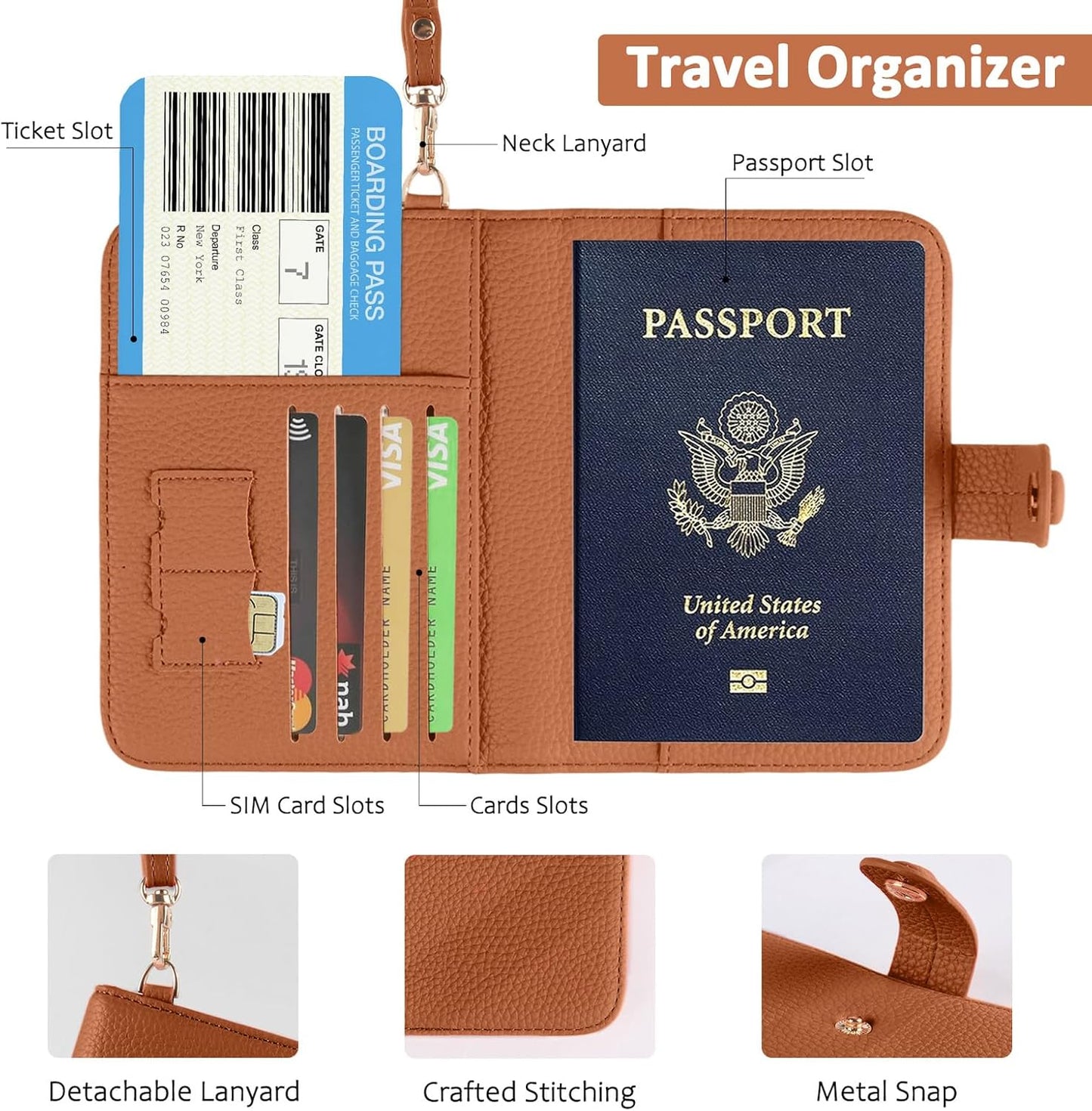 Passport Holder RFID Protected Wallet and Luggage Tag with Protection Cover Travel Accessories Leather Card Case Organizer for Women Men (Brown)