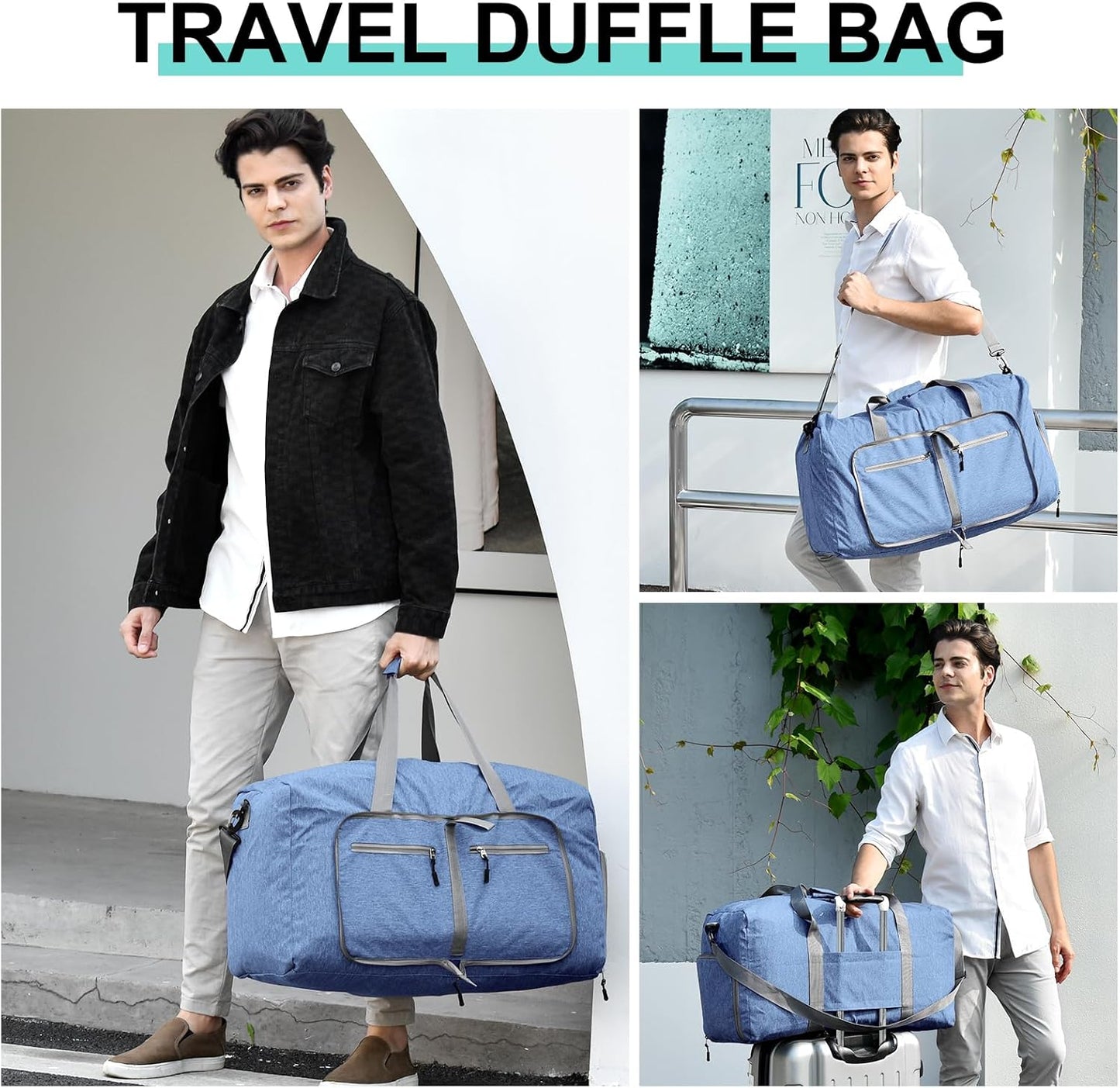 Dimayar 85L Travel Duffle Bag for Men Women - Foldable Duffel Bag with Shoes Compartment - Overnight Bags Waterproof & Tear Resistant(Blue)
