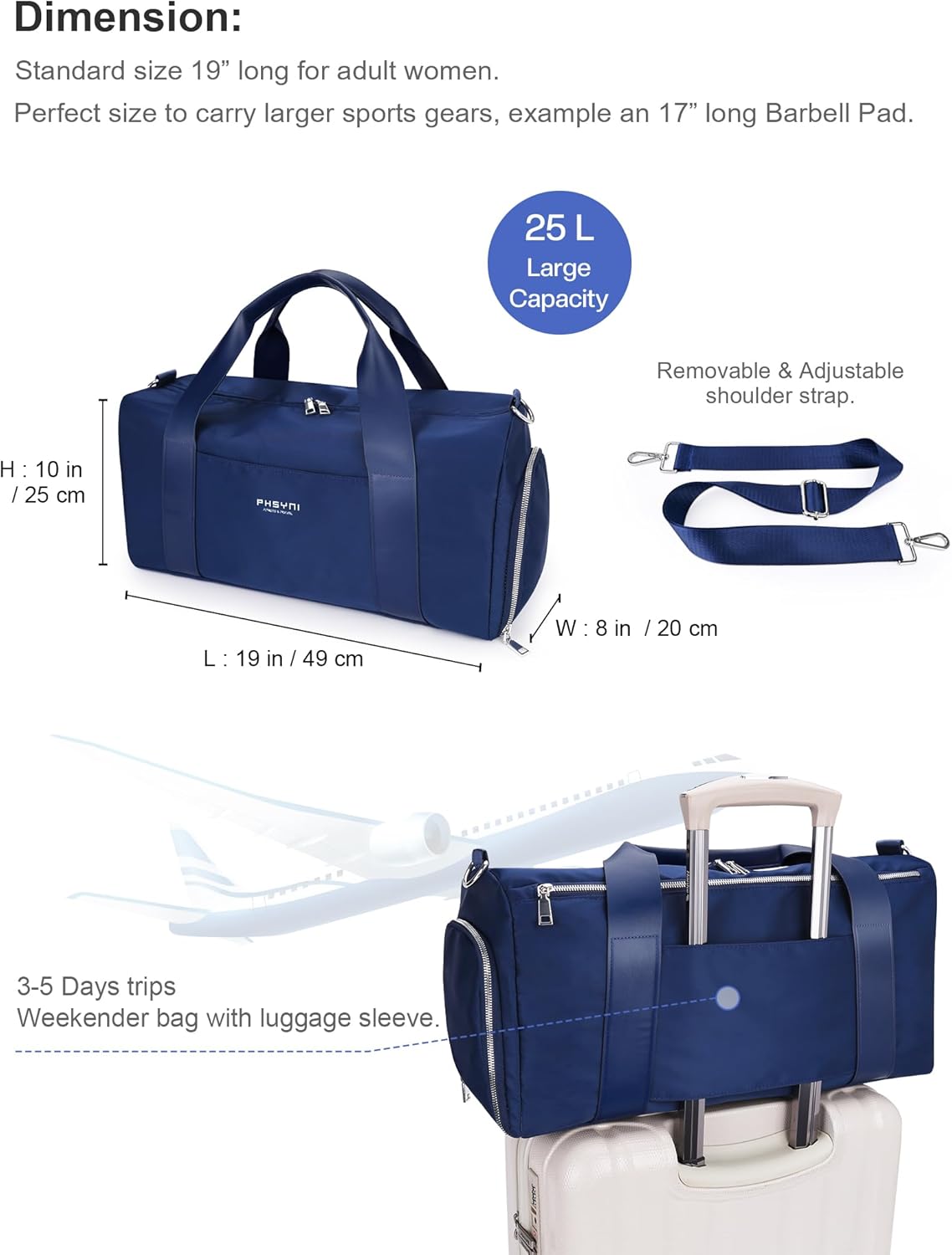 Gym Bag for Women and Men with Shoe Compartment & Wet Pocket - Duffle Bag for Travel Sports Fitness