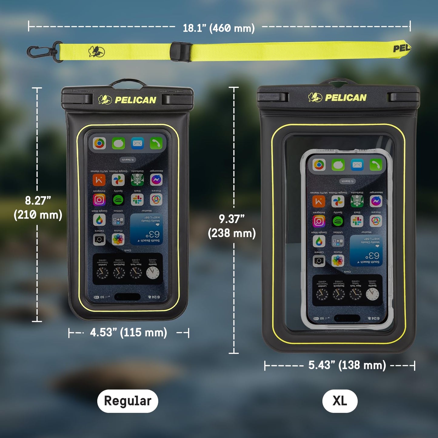 Pelican 2 Pack Marine Waterproof Phone Pouch (Regular) -Black/Hi-Vis Yellow