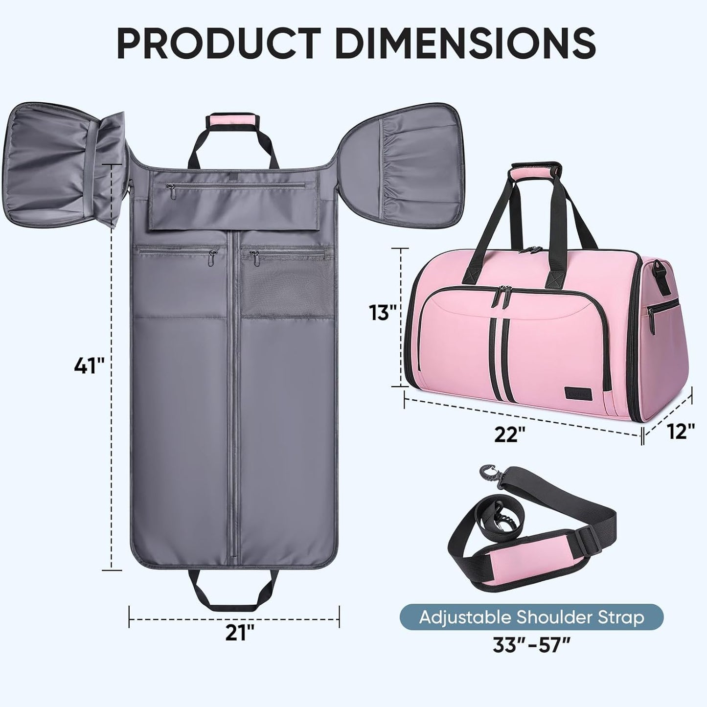 BALEINE Convertible Garment Bag with Shoe Compartment, 2 in 1 Carry on Garment Duffle Bags for Travel, Suit Bag for Men Women (Pink)