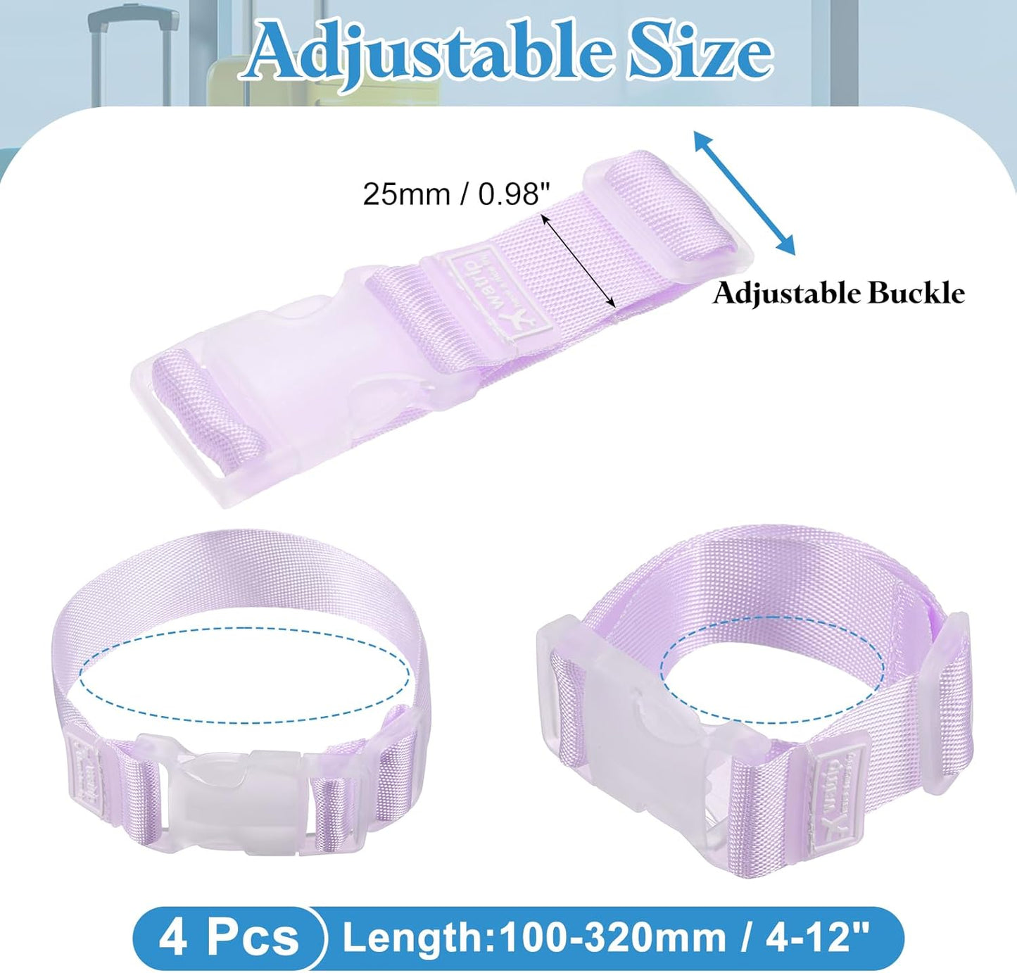 uxcell 4Pcs Add A Bag Luggage Strap, 4-12 Inch Adjustable Suitcase Belt Travel Accessories, Luggage Connector for Carry-on Baggage, Purple