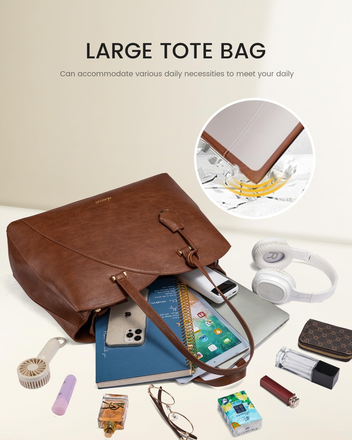 LOVEVOOK 17 Inch Laptop Tote Bag for Women, Work Bags Laptop Bag Teacher Tote Bag, Leather Computer