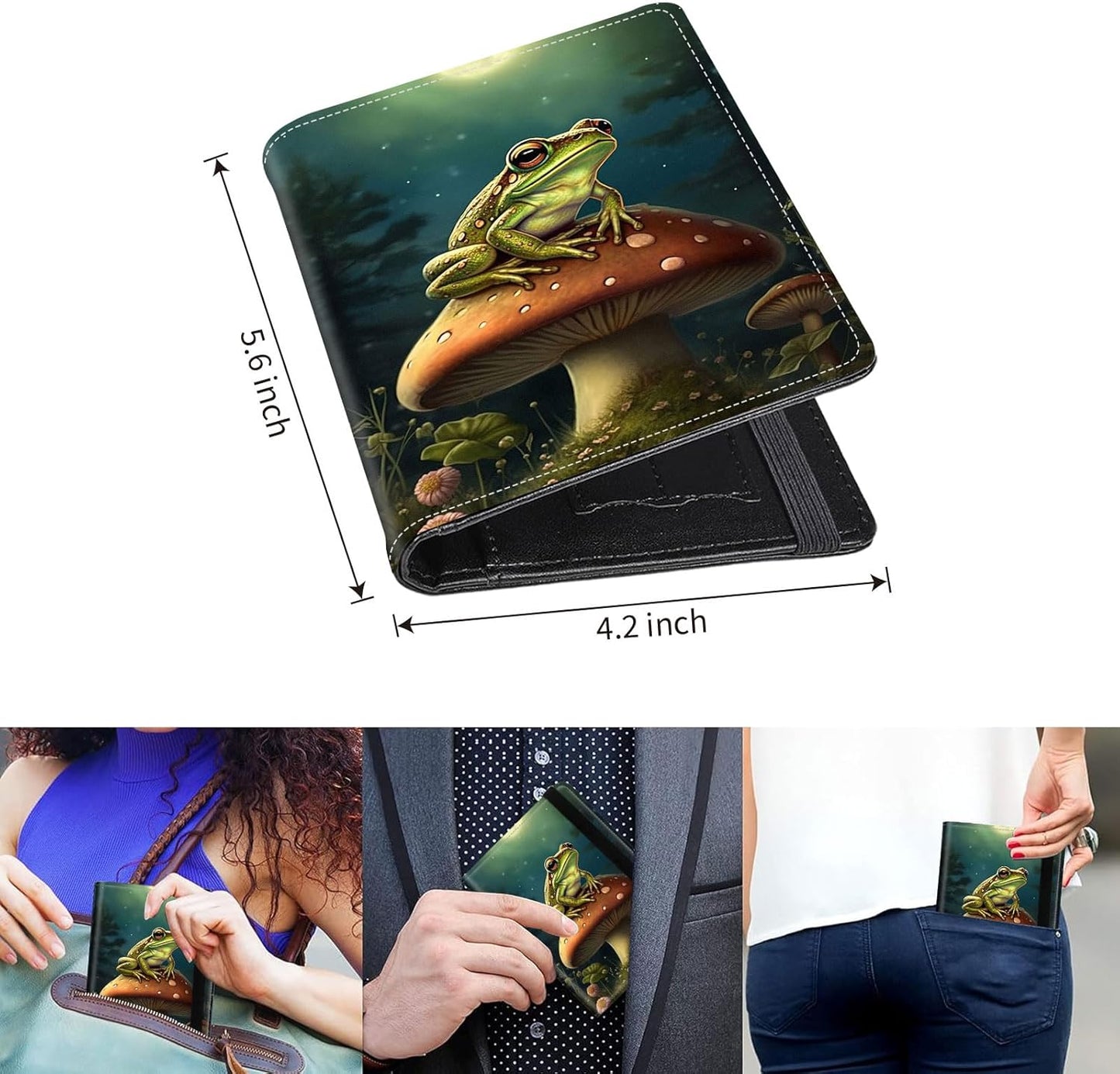 Passport Holder Cover Wallet Travel Essentials RFID Blocking Case Leather Passport Cover Wallet Vaccine Card Slot Organizer for Men Women, Frog Mushroom