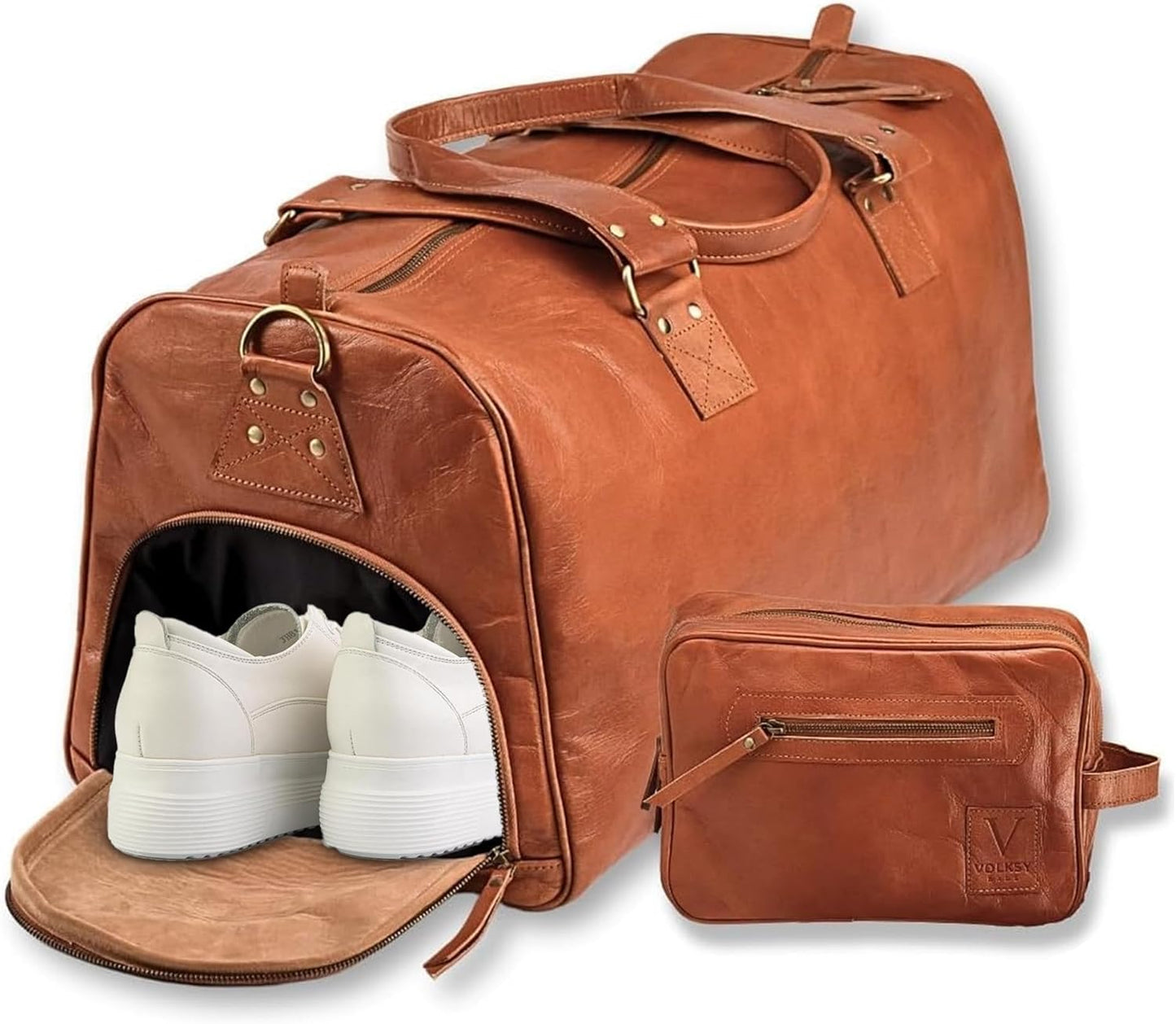 Leather Duffle Bag for Men & Women, 46L Overnight Weekender Garment Duffel Bags for Travel with