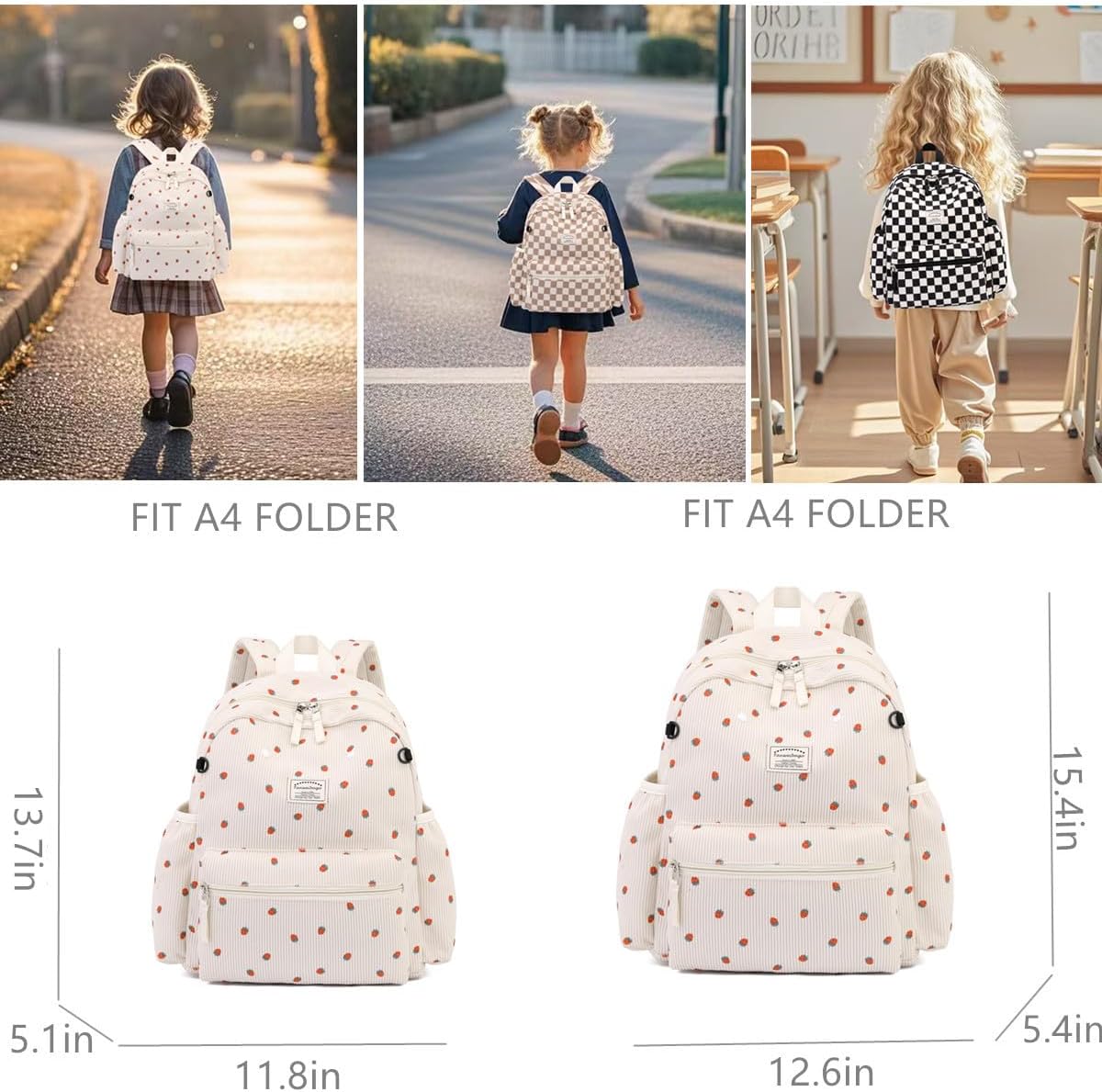 Corduroy Kids Backpack for Boys Girls 2-5 Toddler Backpacks for Primary Elementary Kindergarten (Strawberry Beige, Small (13.7" H Fit A4 Folder))