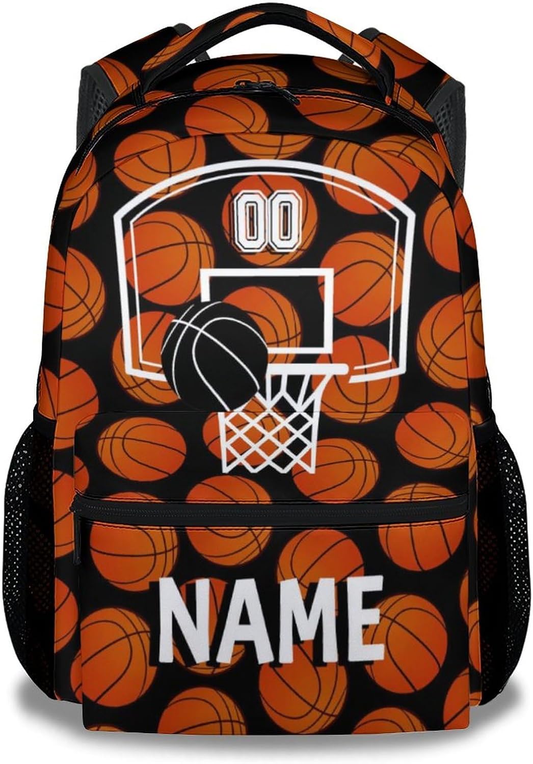 Mercuryelf Personalized Basketball Backpack for Boys Girls - 16 Inch Black Backpacks for School Travel - Cool Lightweight Bookbag for Kids