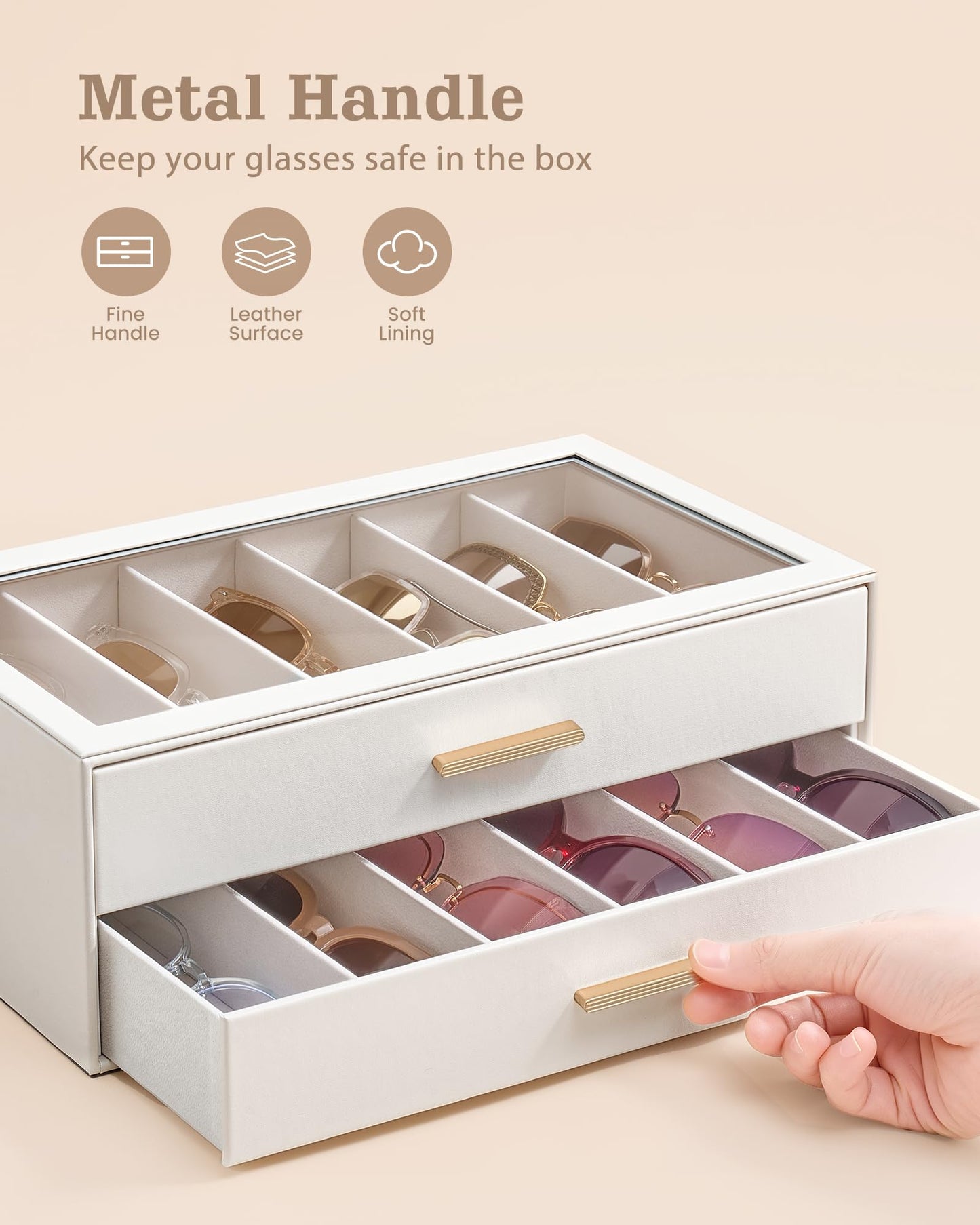Lolalet 12 Slots 2-Layer Sunglasses Organizer for Women -Beige