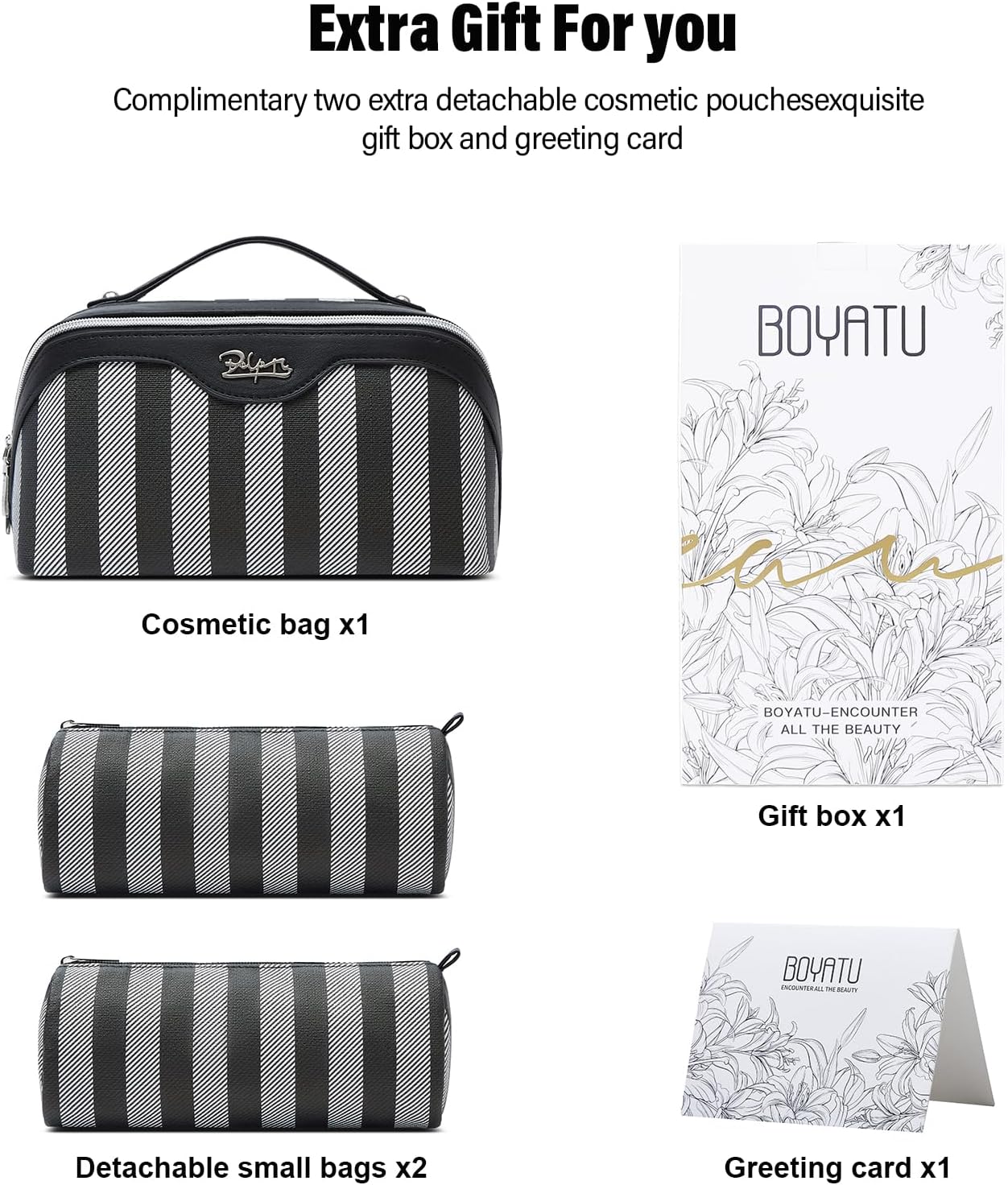 BOYATU Travel Makeup Bag for Women: Large Cosmetic Bag Set of 3 - PU Leather Make up Bag with