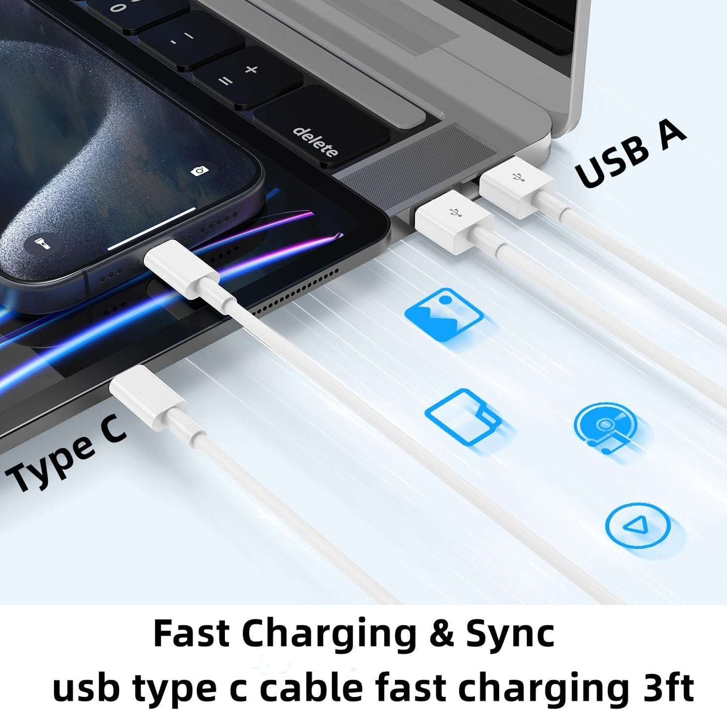 3ft Car Carplay Charger Cable for Apple iPhone 17 Pro Max/17 Air/16/16 Pro Max/15 Pro Max/15 Plus/15 Pro, USB A to USB C Car Play Cord for iPad 12.9 10th Gen 5th/4th Gen/Mini Type C Car Charging Cable