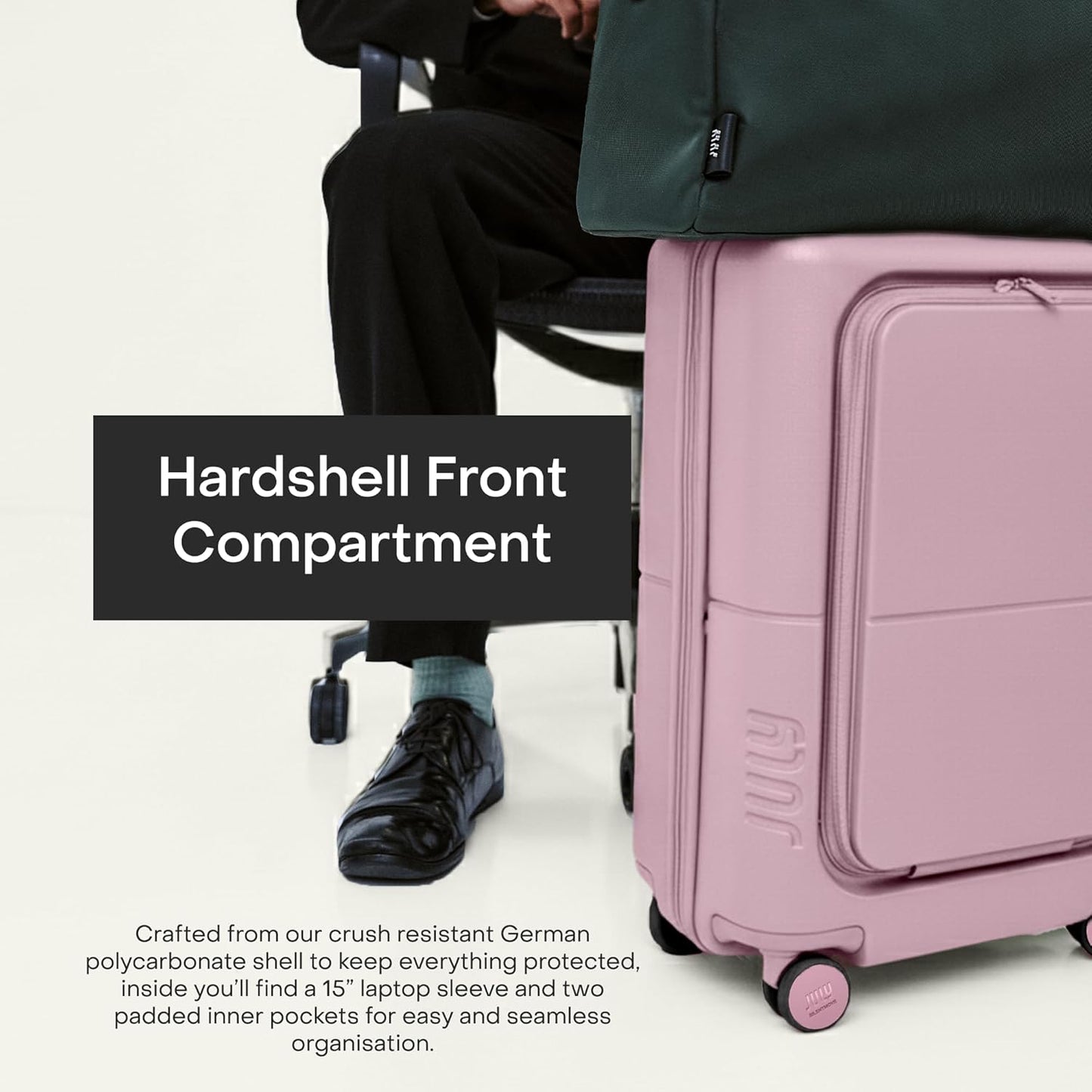 Carry On Pro - 20" Hardshell with Front Pocket, Airline Approved Carry On Luggage with Wheels, TSA Lock Rolling Suitcase, Silent Spinner Wheels, USB Ports & Ejectable Battery - Blush Pink
