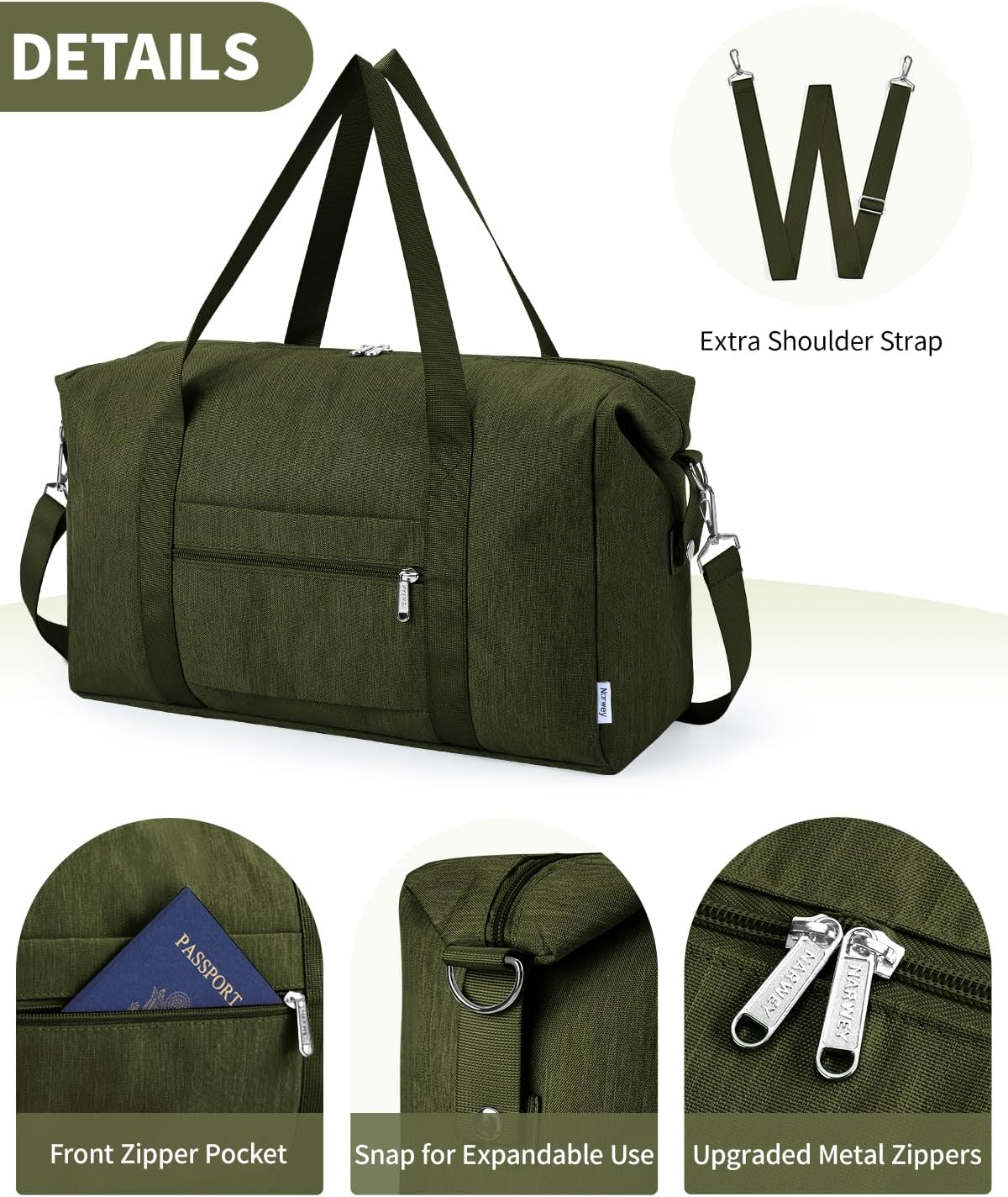 Narwey For Spirit Airlines Personal Item Bag 18x14x8 Foldable Duffle Bag for Travel Packable Duffel Bag for Traveling Carry on Bag for Airplanes Underseat Overnight for Women and Men (Army Green)
