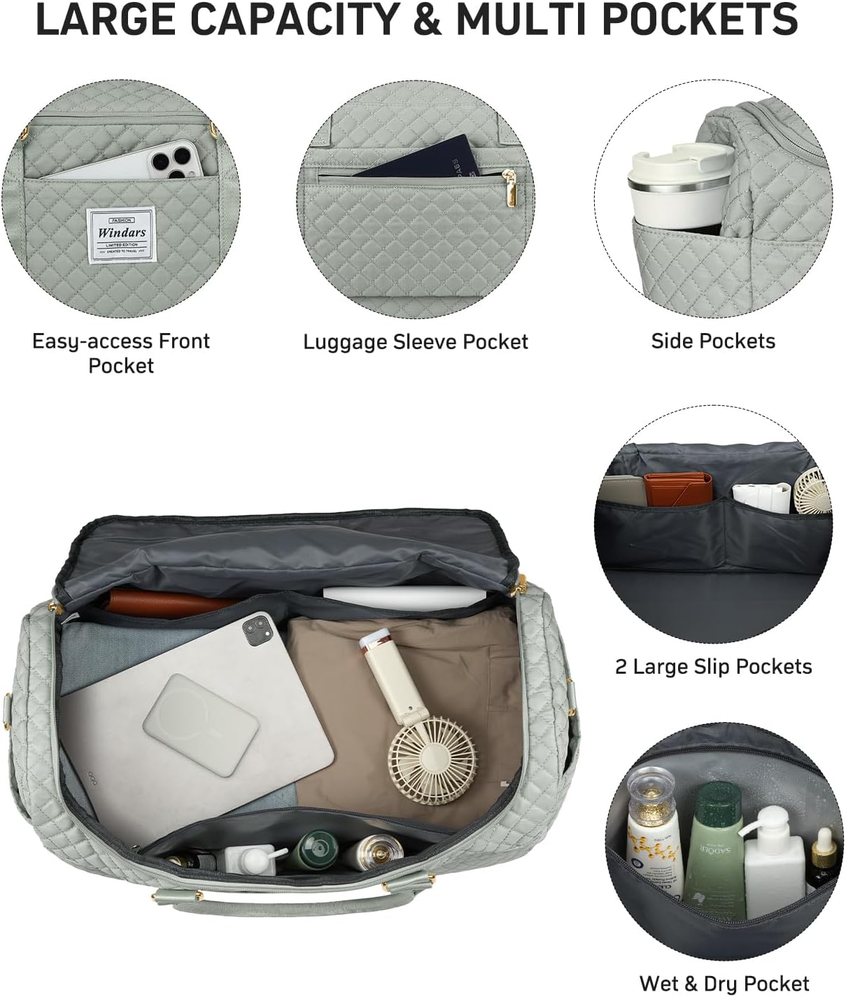 Travel Duffle Bag, Weekender Bags for Women with Shoe Compartment, Overnight Bag with Toiletry Bag, Carry On Duffel Bags For Airplanes, Yoga Gym Duffel Bag, Dark Green