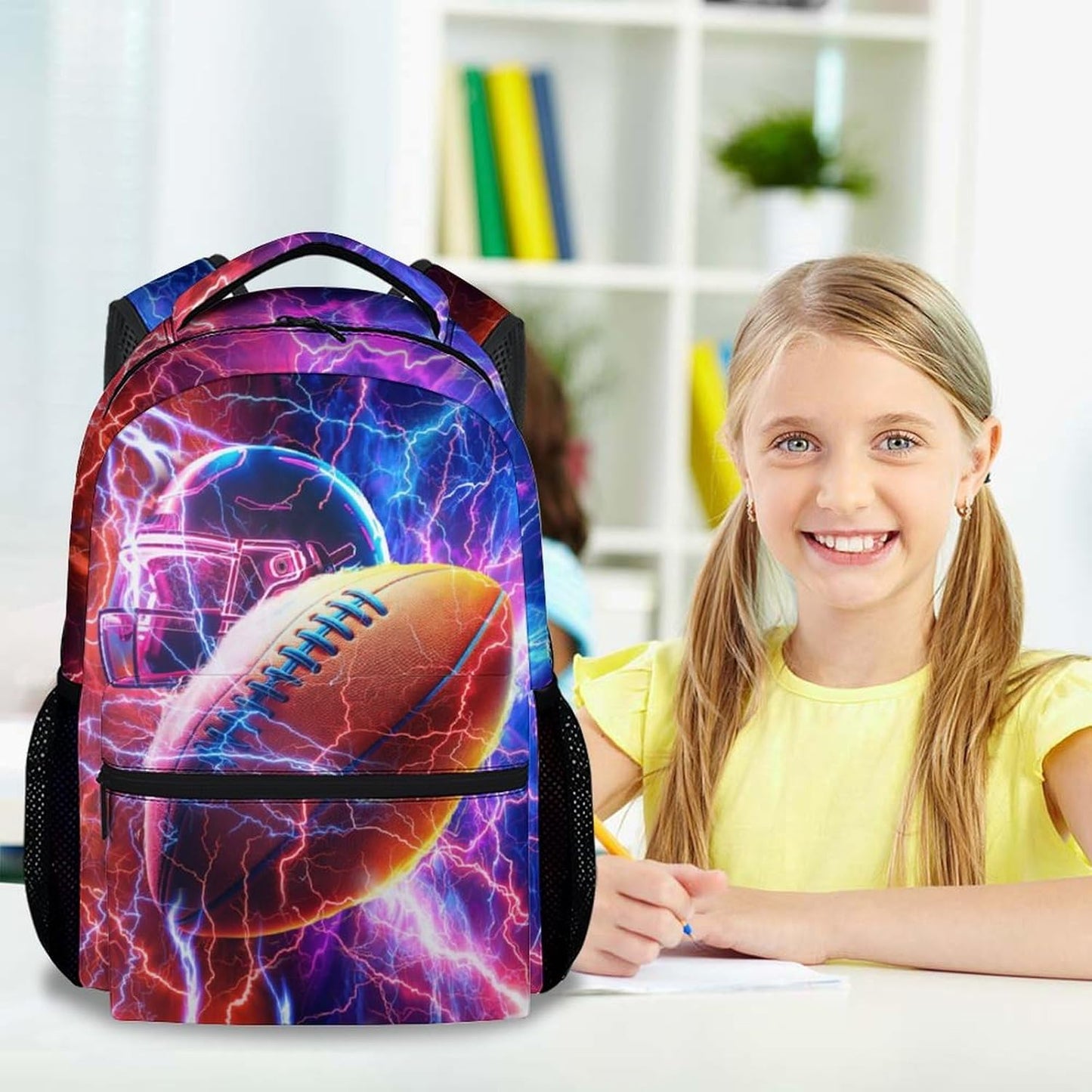 Kids Backpack for School - 17 Inch Cool Football Backpacks for Football Players - Lightweight Boys Bookbag for Middle School, Elementary