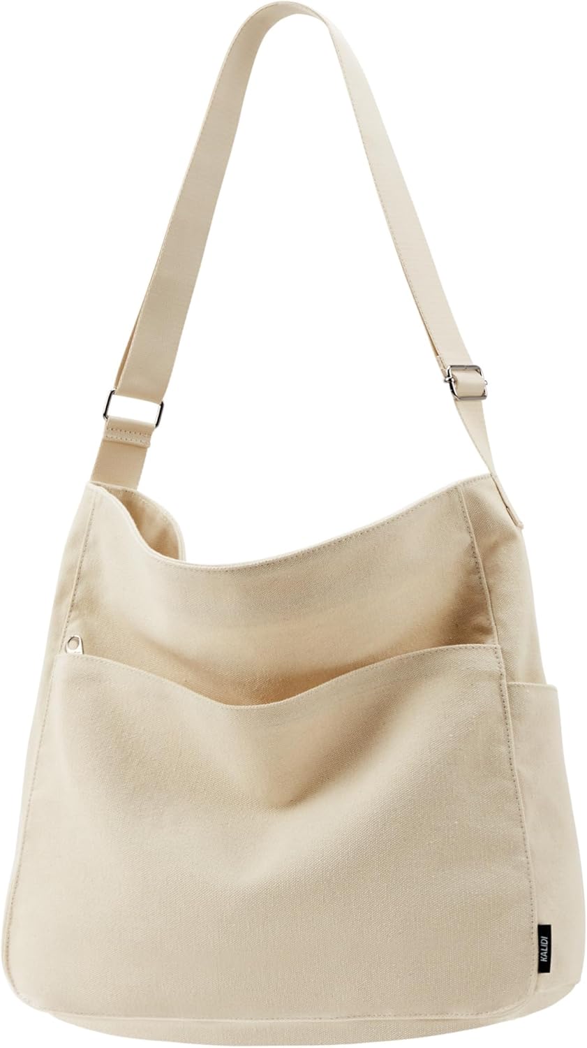KALIDI Canvas Tote Bag Large Hobo Crossbody Shoulder Handbag Zipper Messenger Bag for Women or Men Casual College Work