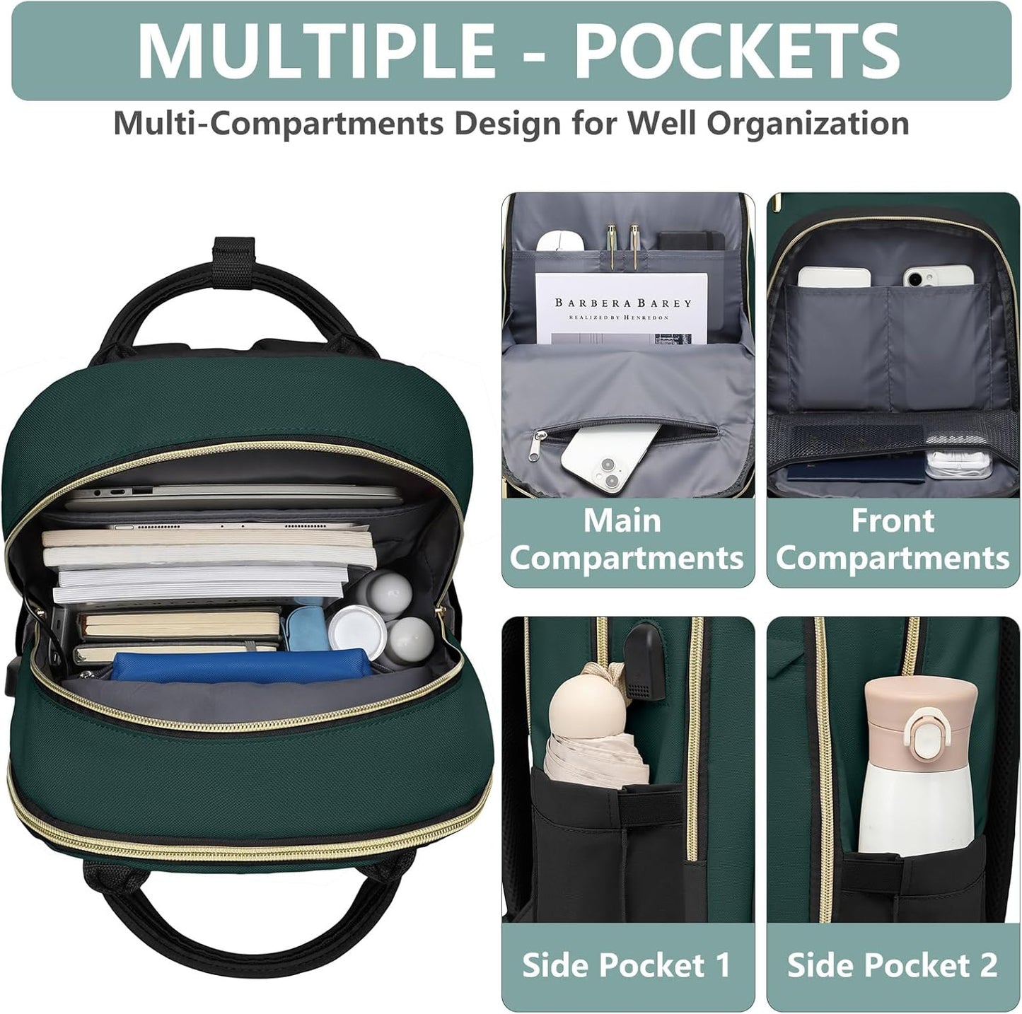Laptop Backpack for Women Work Bag - 15.6 inch Travel Backpack with USB Charger College Bookbag